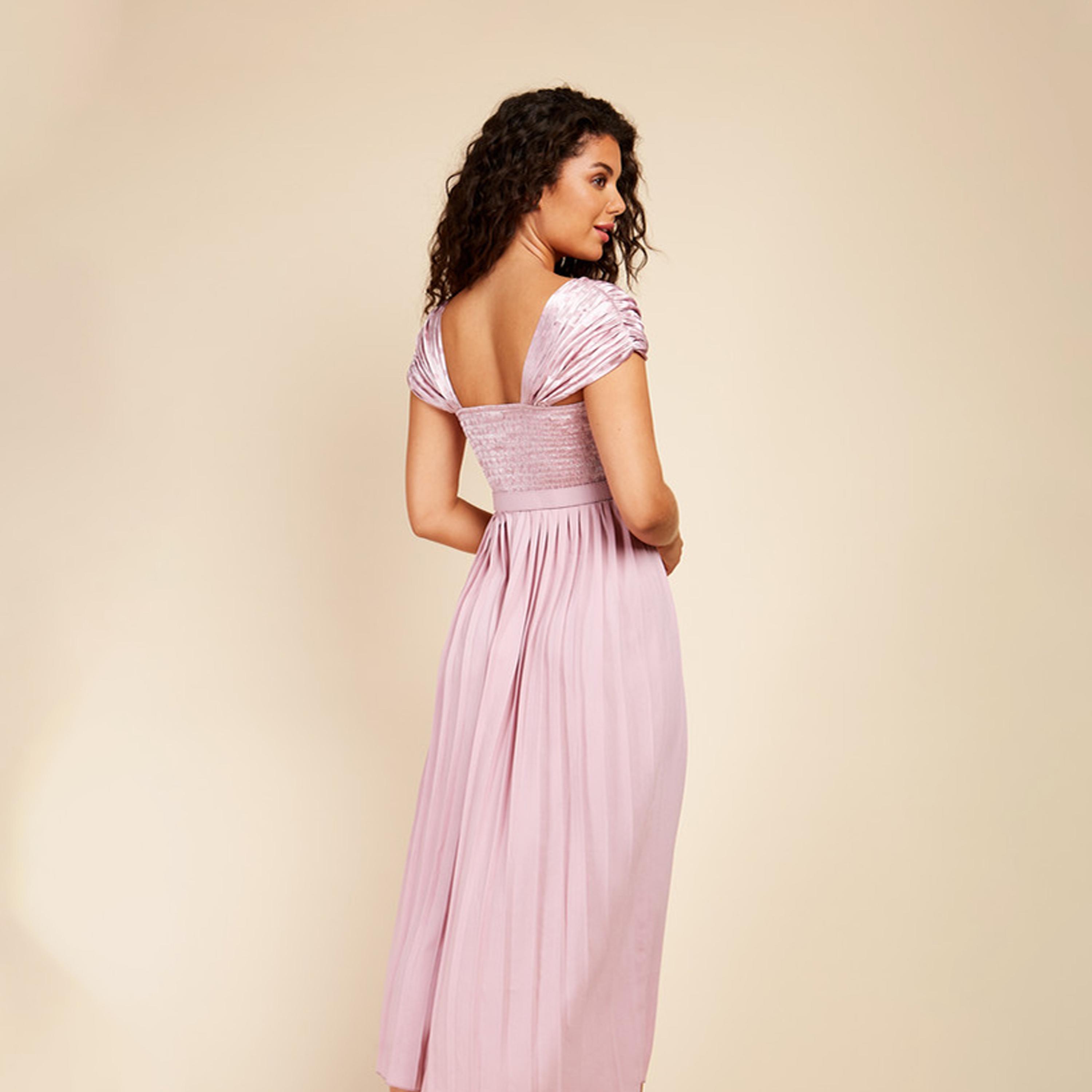 Little Mistress Satin Polka Dot Pleated Maxi Dress with Cap Sleeves-women-clothing-dresses-image-4