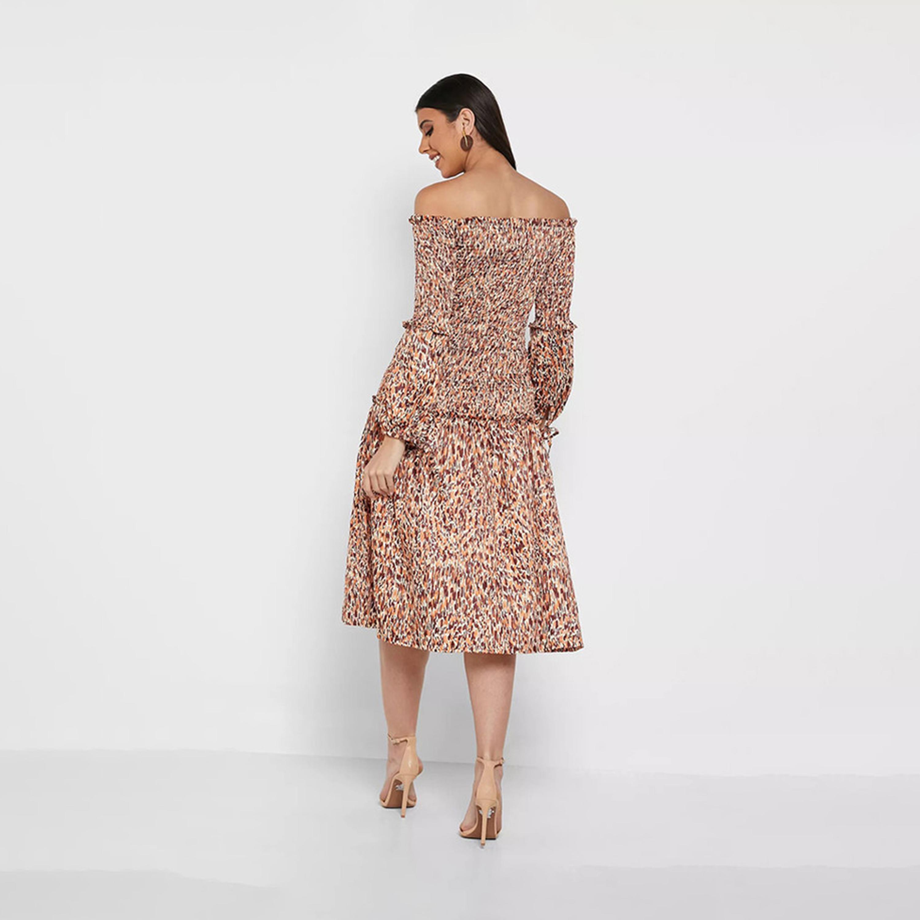 ليتل مسترس- فستان بشكل A تصميم منقوش متوسط الطول أكمام طويلة-women-clothing-dresses-image-3