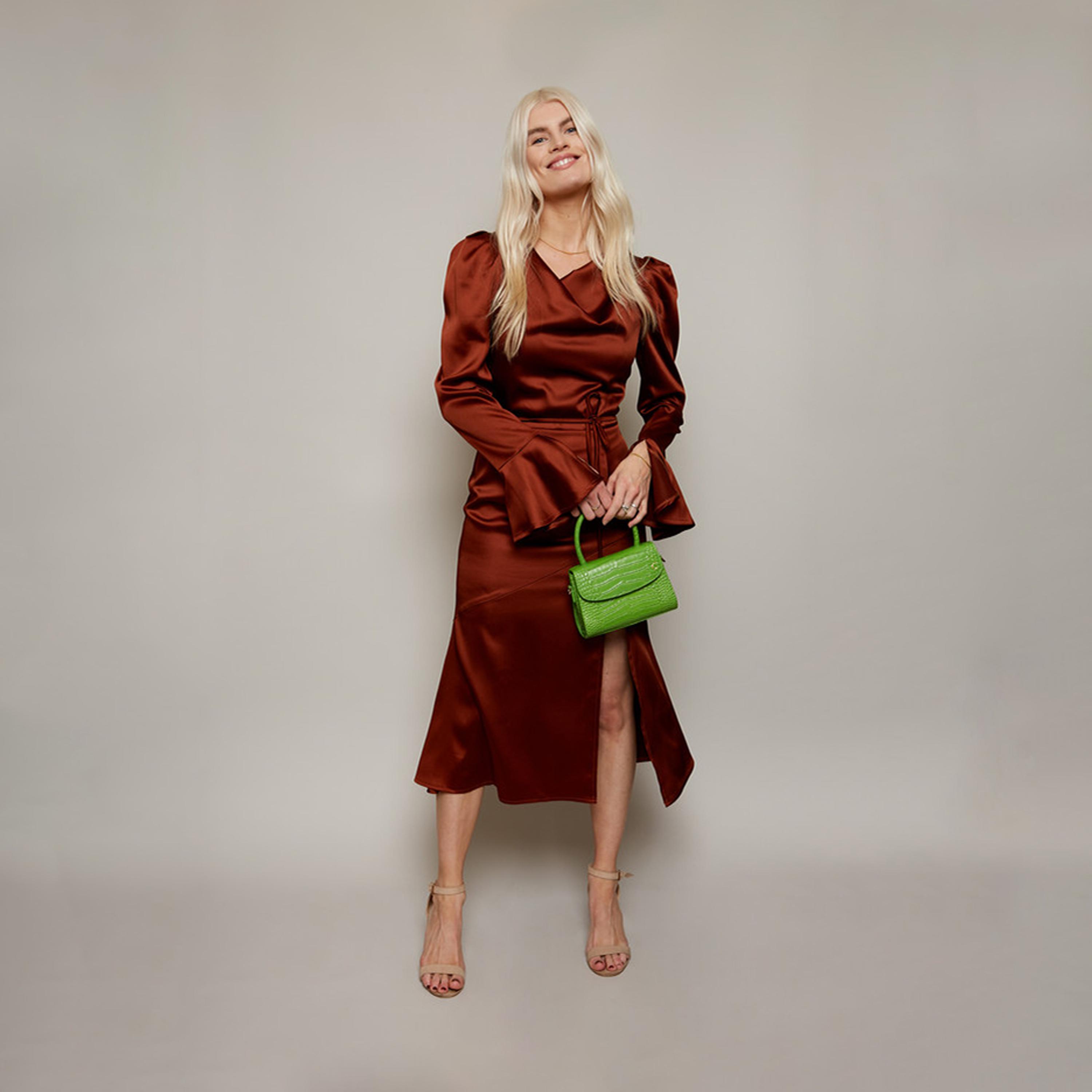 Little Mistress Satin Cowl Neck Slit Midi Dress with Long Sleeves-women-clothing-dresses-image-2