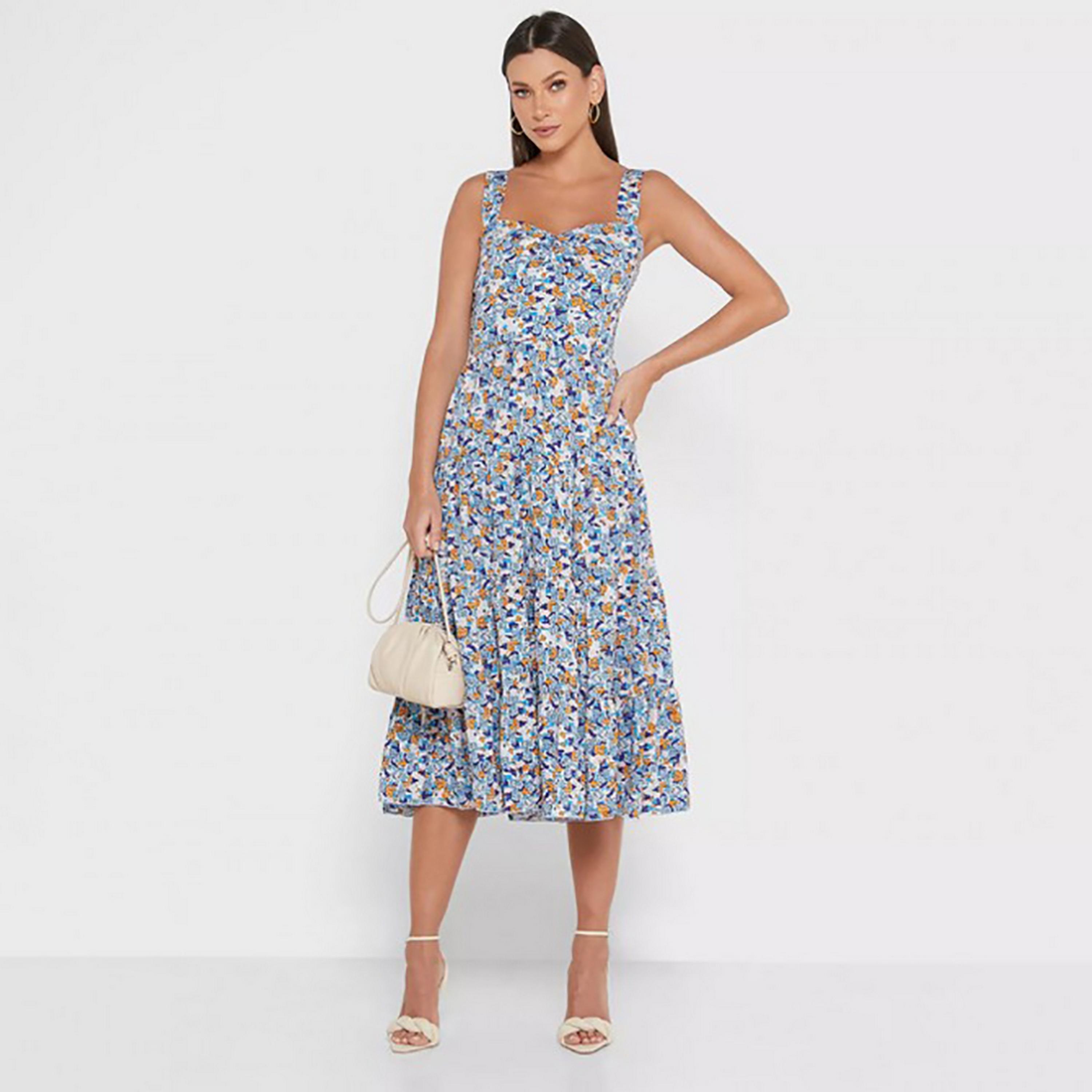 Little Mistress Multicolour Floral Fit and Flared Midi Women's Dress-women-clothing-dresses-image-2