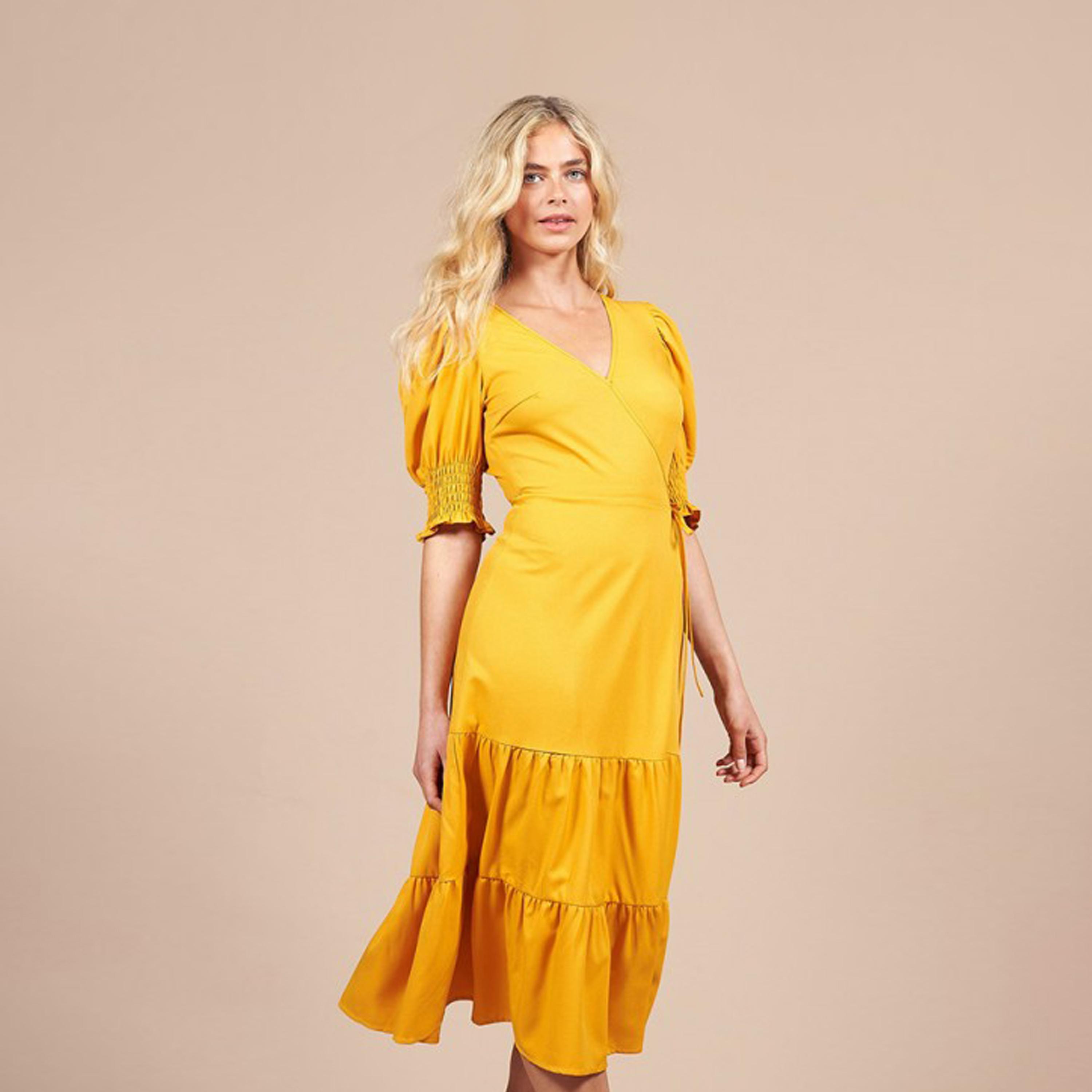 فستان ميدي ملفوف باللون الأصفر من ليتل ميسترس -women-clothing-dresses-image-1