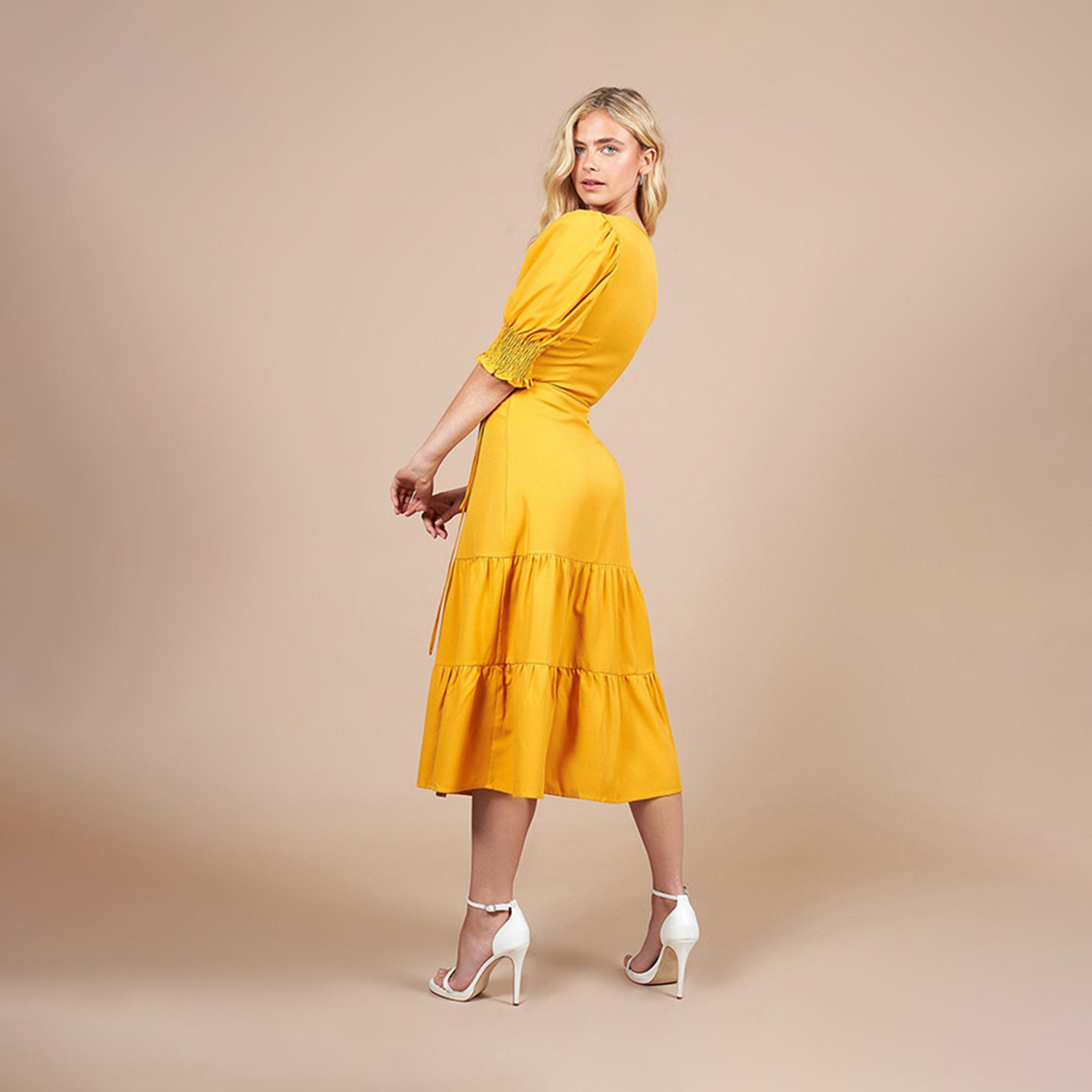 Little Mistress Yellow Wrap Midi Dress-women-clothing-dresses-image-3