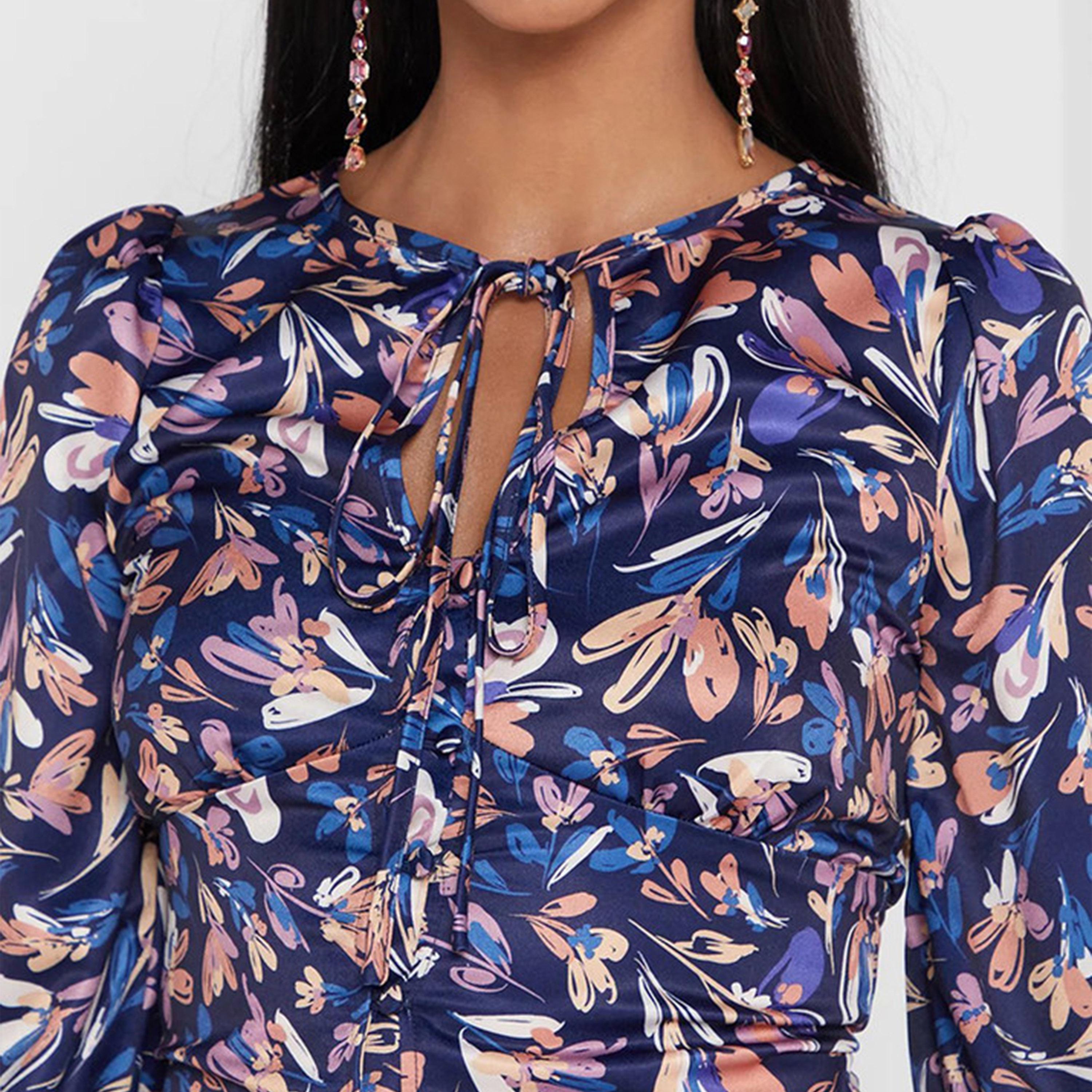 Little Mistress Floral Tie Neck Long Sleeves Top-women-clothing-shirtsandblouses-blouses-image-2