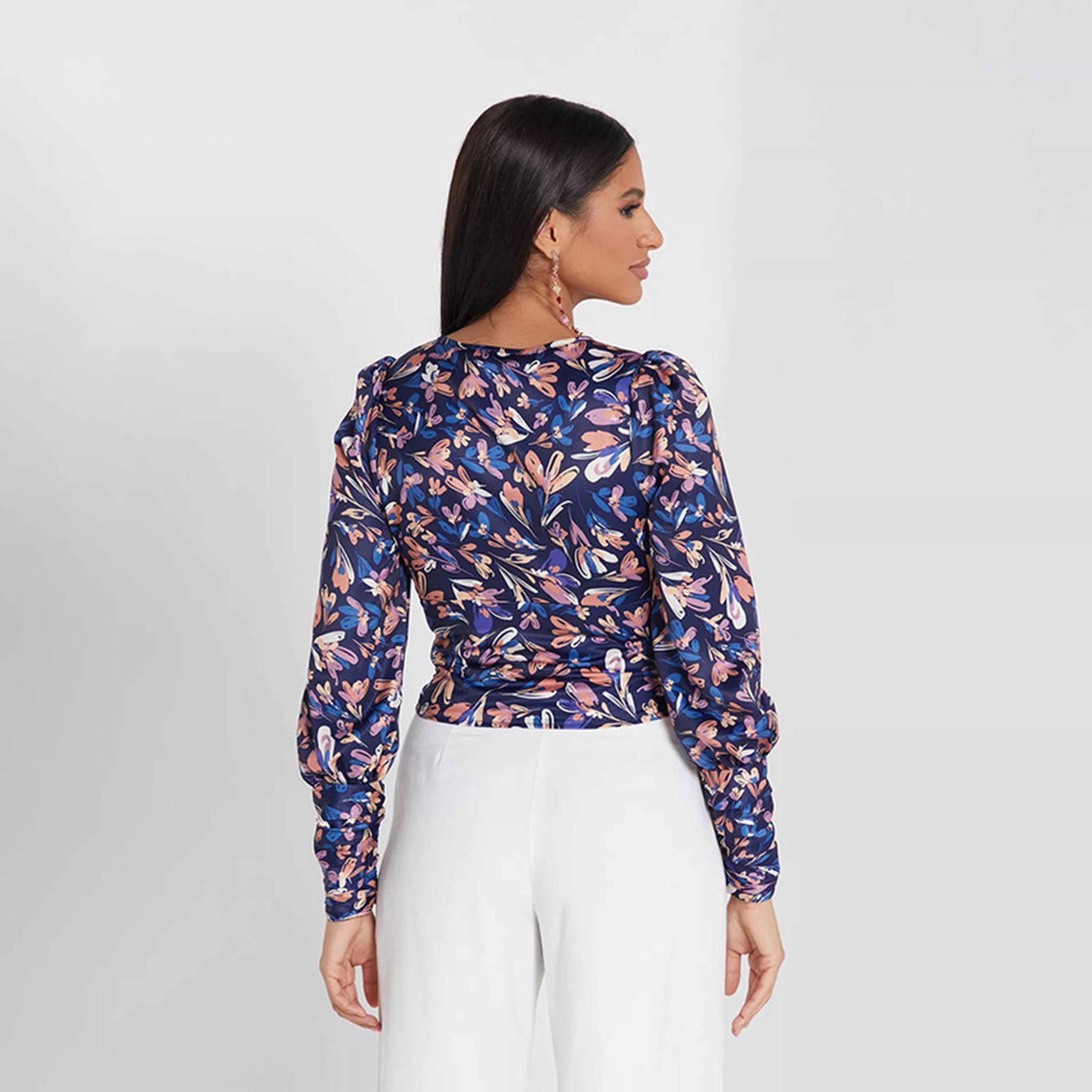 ليتل مسترس- بلوزة موردة ياقة ربط أكمام طويلة-women-clothing-shirtsandblouses-blouses-image-3