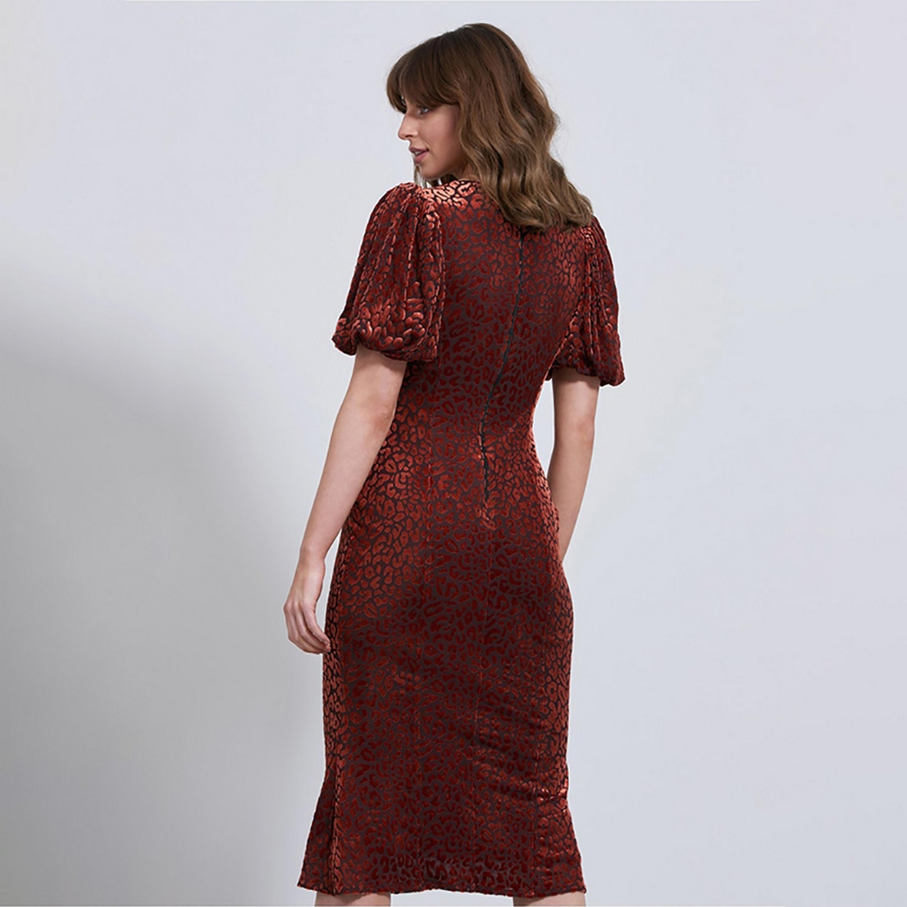 Little Mistress Multicolour Printed Puff Sleeves Bodycon Midi Women's Dress-women-clothing-dresses-image-3