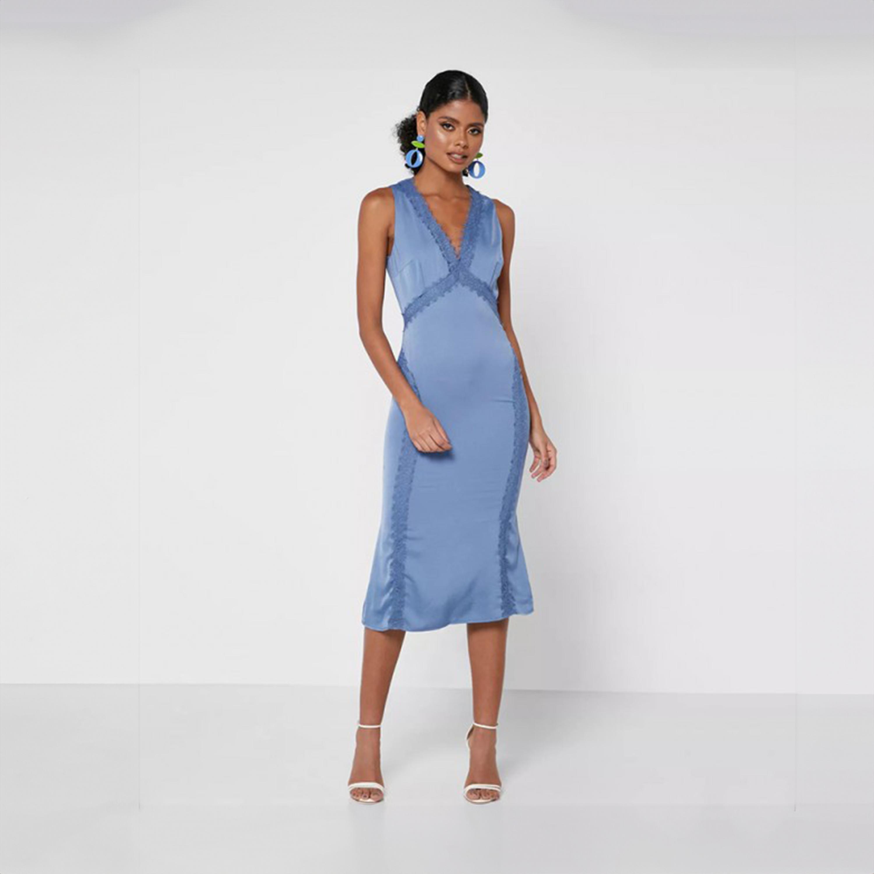 Buy Women s Little Mistress Blue Lace Midi Dress in Satin Online Centrepoint KSA