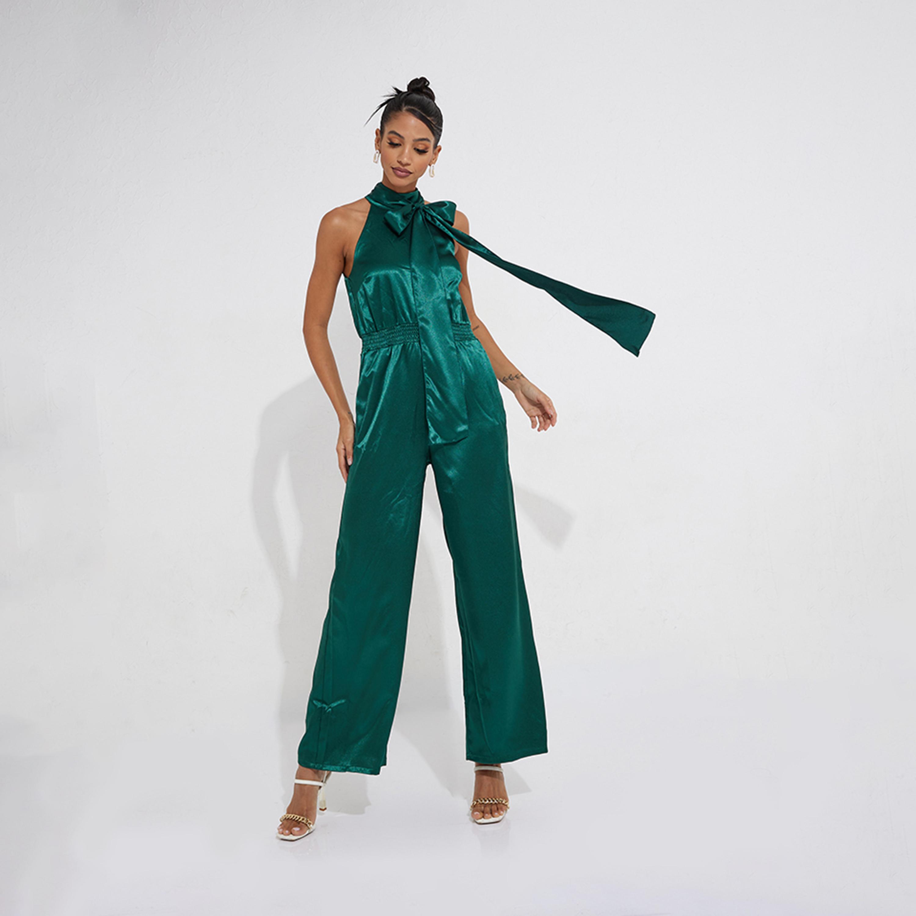 جمبسوت بدون أكمام ورقبة مربوطة من ليتل ميستريس ساتان-women-clothing-jumpsuits-image-1