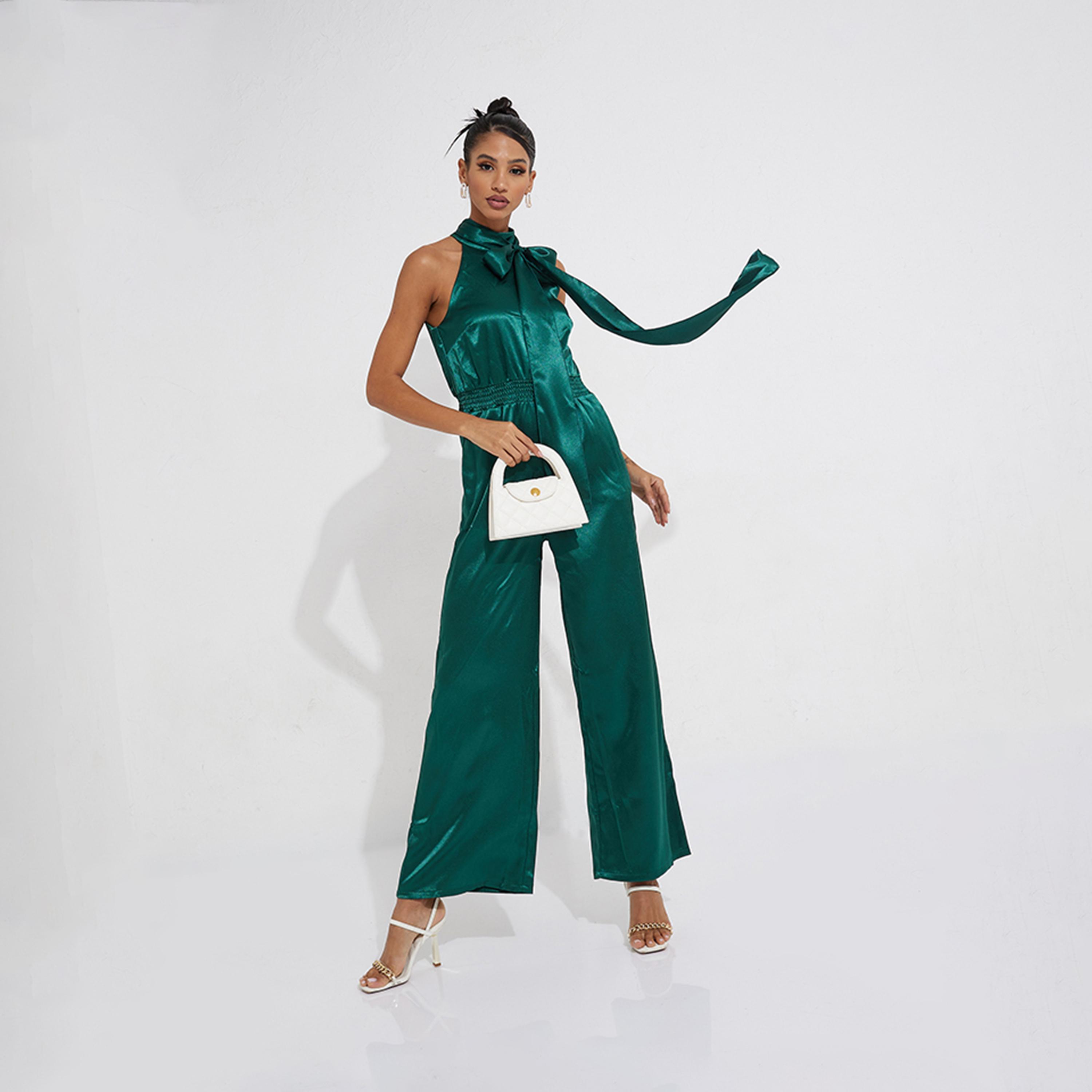 جمبسوت بدون أكمام ورقبة مربوطة من ليتل ميستريس ساتان-women-clothing-jumpsuits-image-2