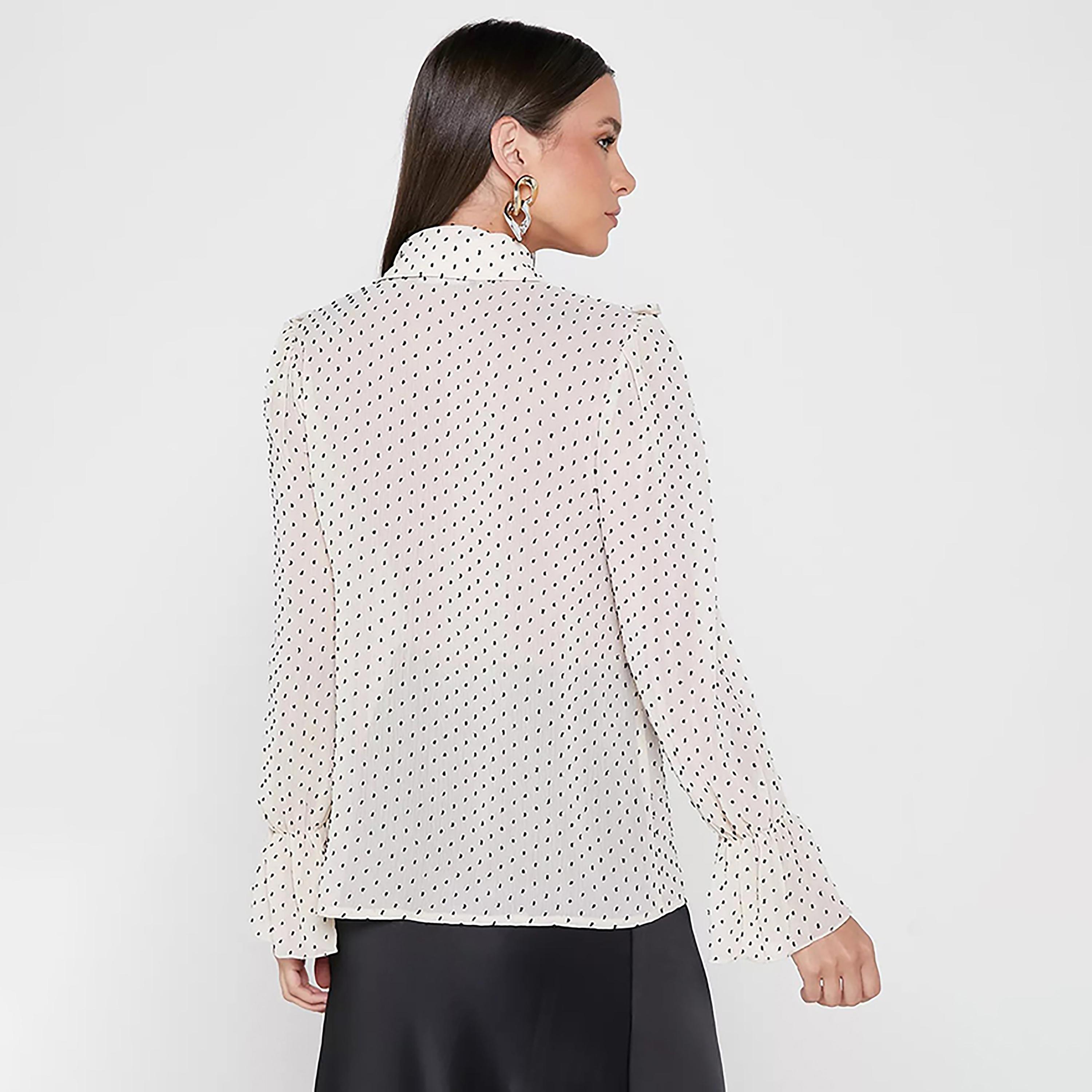 Little Mistress Off-White Polka Dots Collared Long Sleeves Women's Top-women-clothing-shirtsandblouses-blouses-image-4