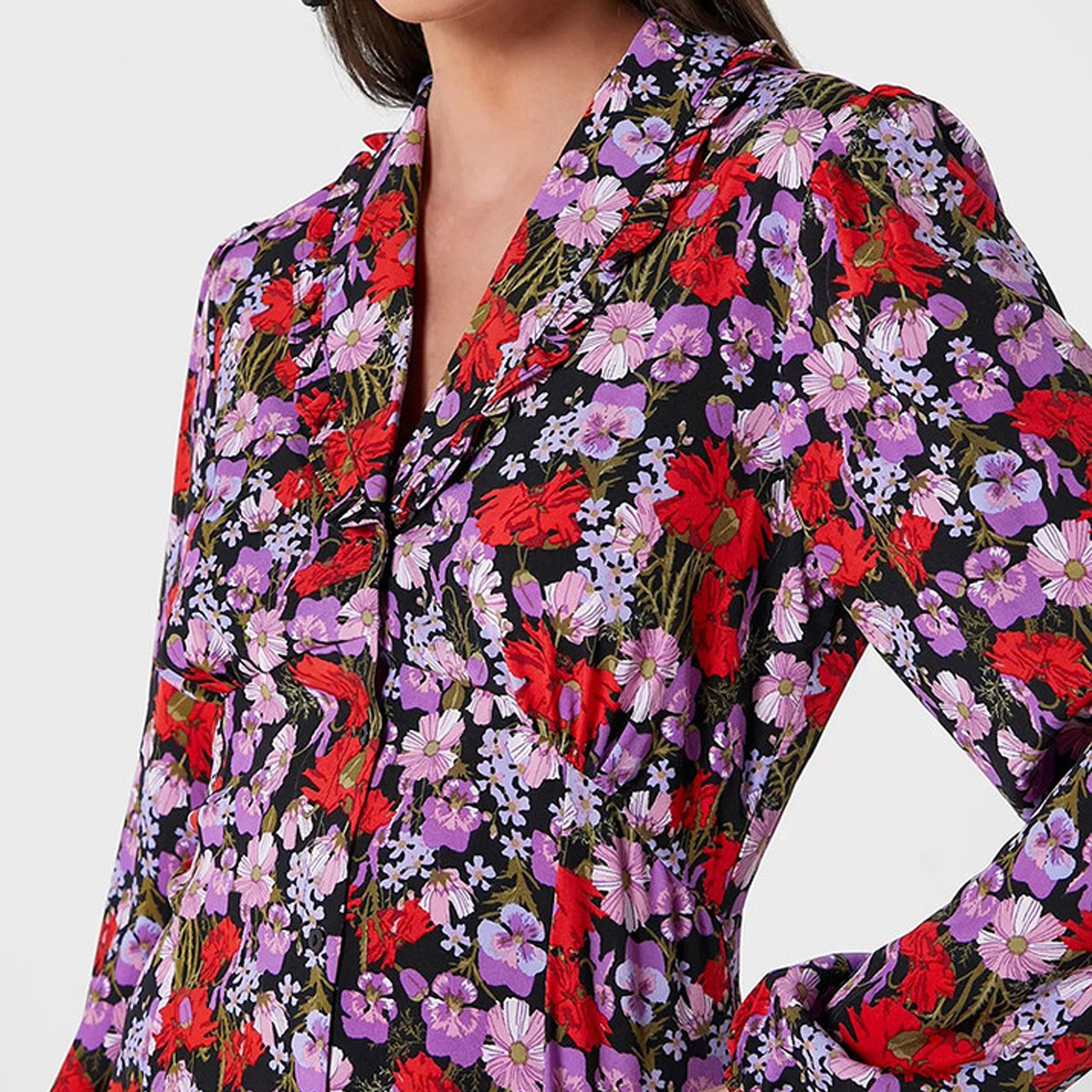 فستان قميص قصير بزھور باللون الأسود من ليتل ميسترس-women-clothing-dresses-image-2