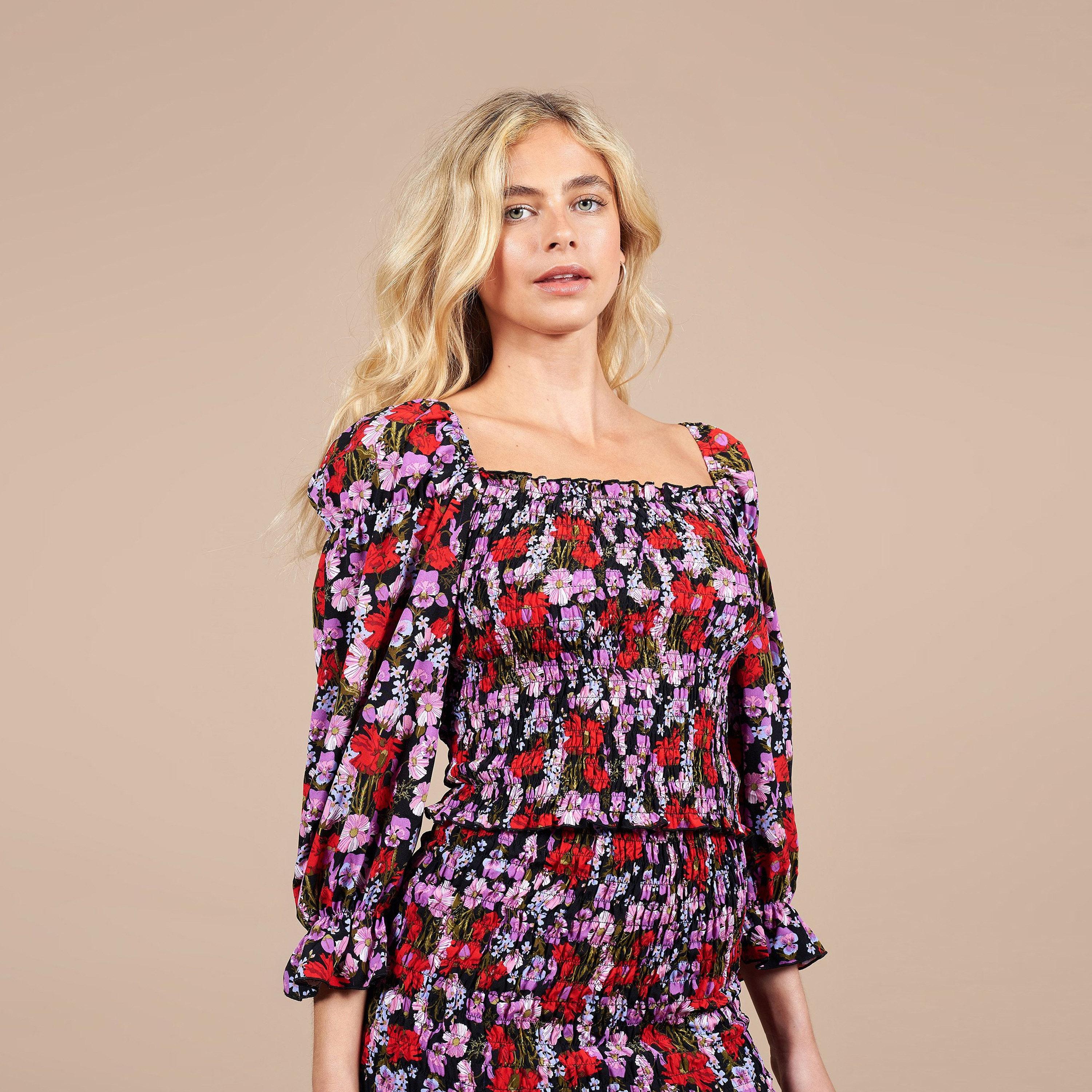 ميتل مسترس- بلوزة موردة فبة مربعة أكمام منفوخة-women-clothing-shirtsandblouses-blouses-image-1