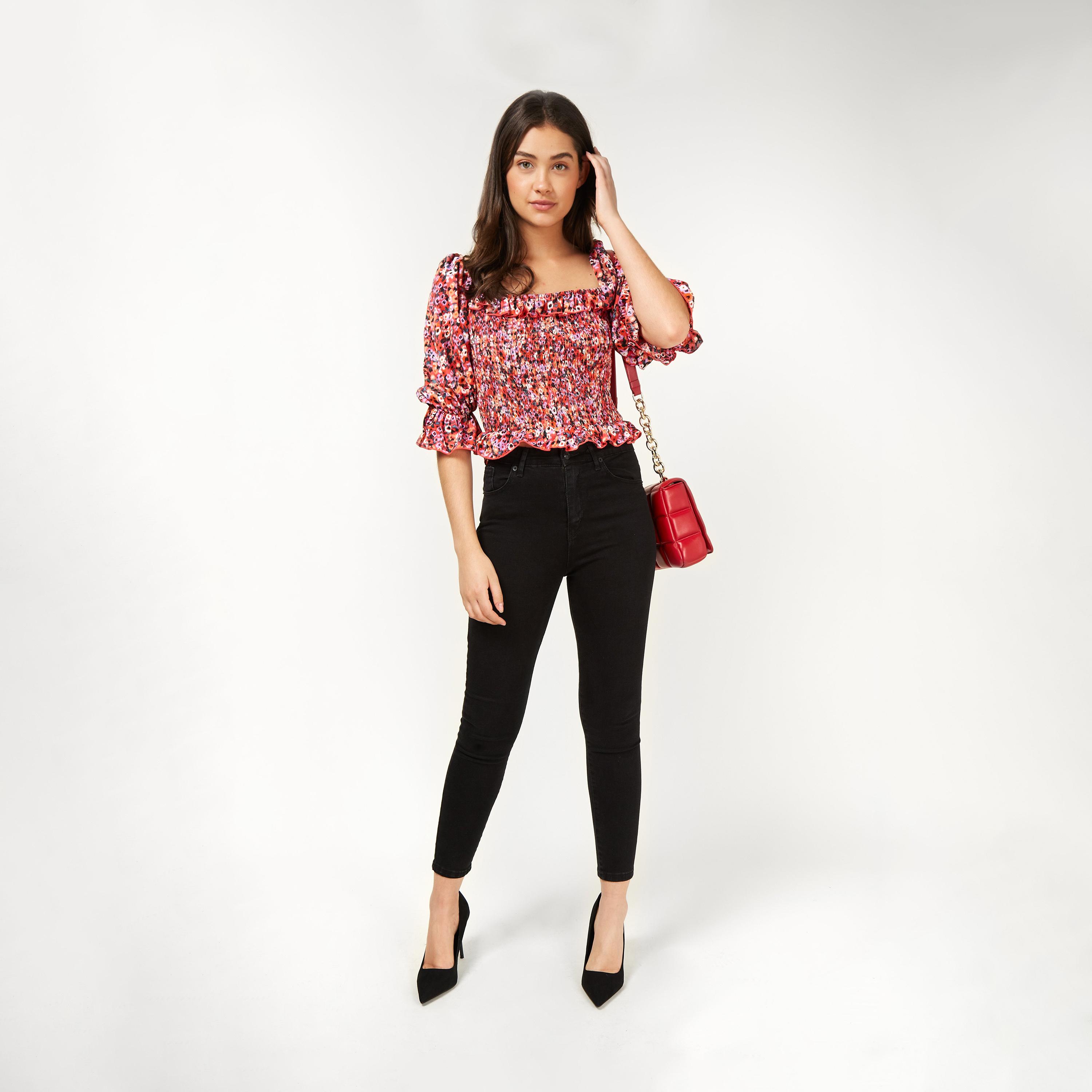ميتل مسترس- بلوزة قصيرة مورد فبة مربعة أكمام منفوخة-women-clothing-shirtsandblouses-blouses-image-2