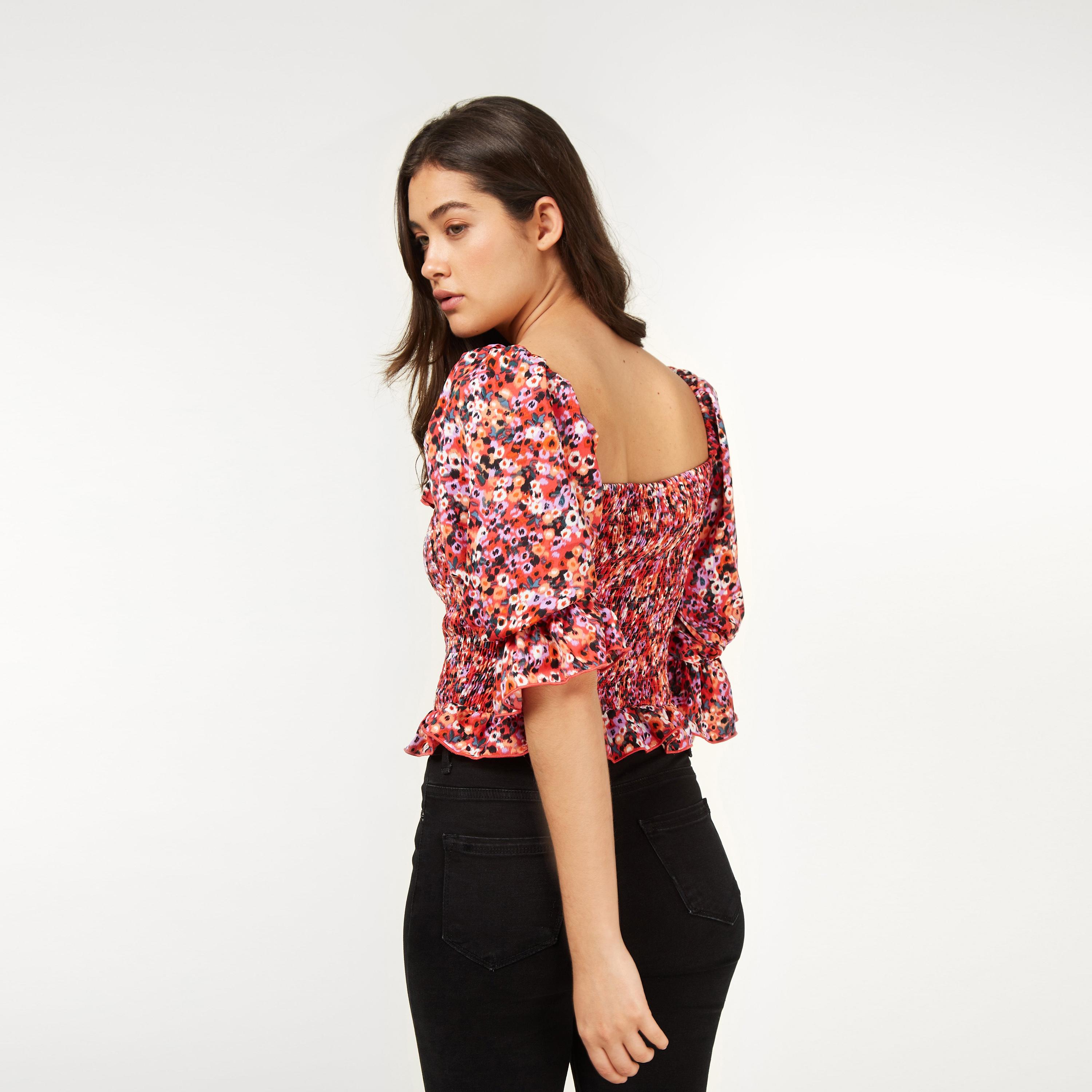 ميتل مسترس- بلوزة قصيرة مورد فبة مربعة أكمام منفوخة-women-clothing-shirtsandblouses-blouses-image-3
