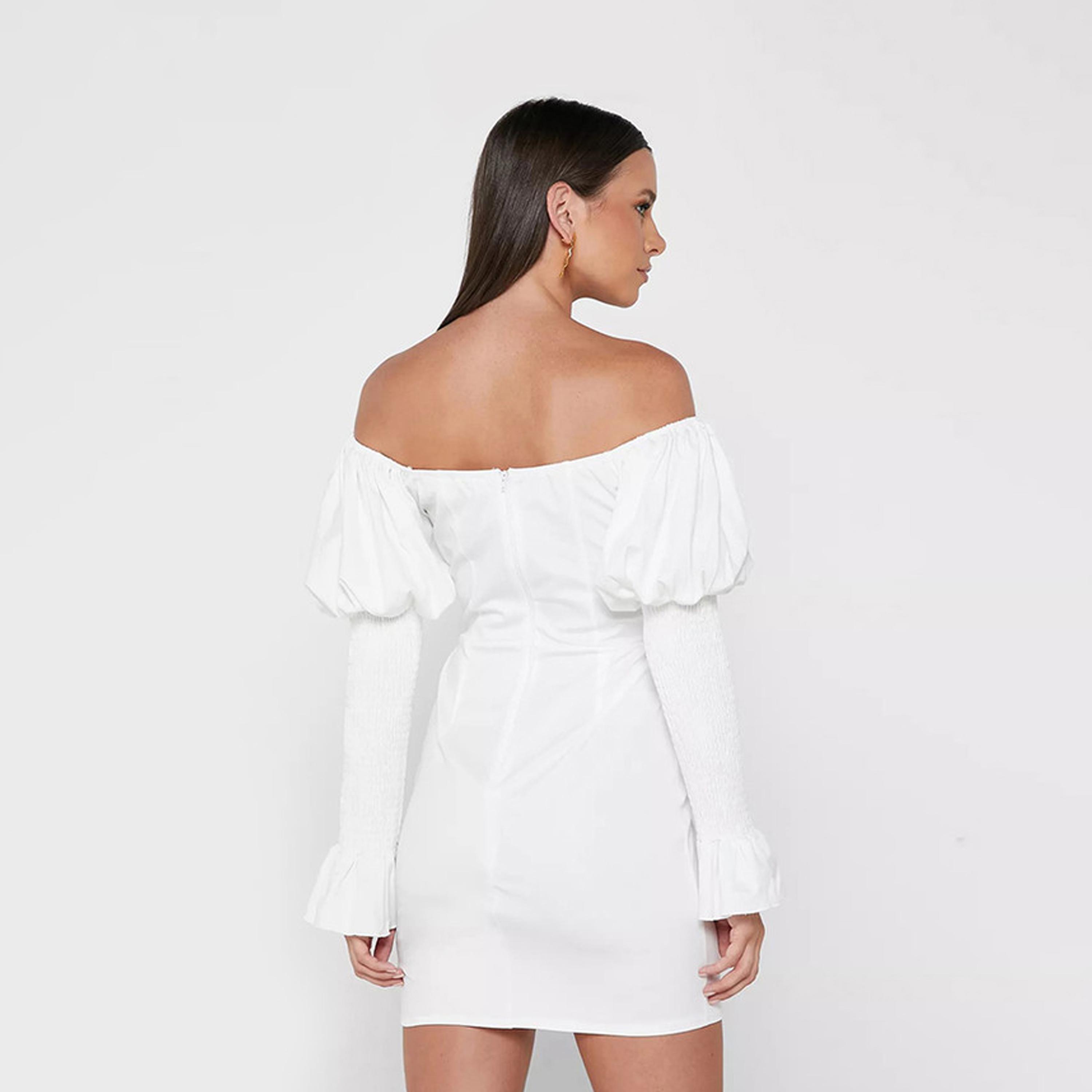 فستان قصير بوديكون بأكتاف مكشوفة بلون ابیض من ليتل ميستريس -women-clothing-dresses-image-2