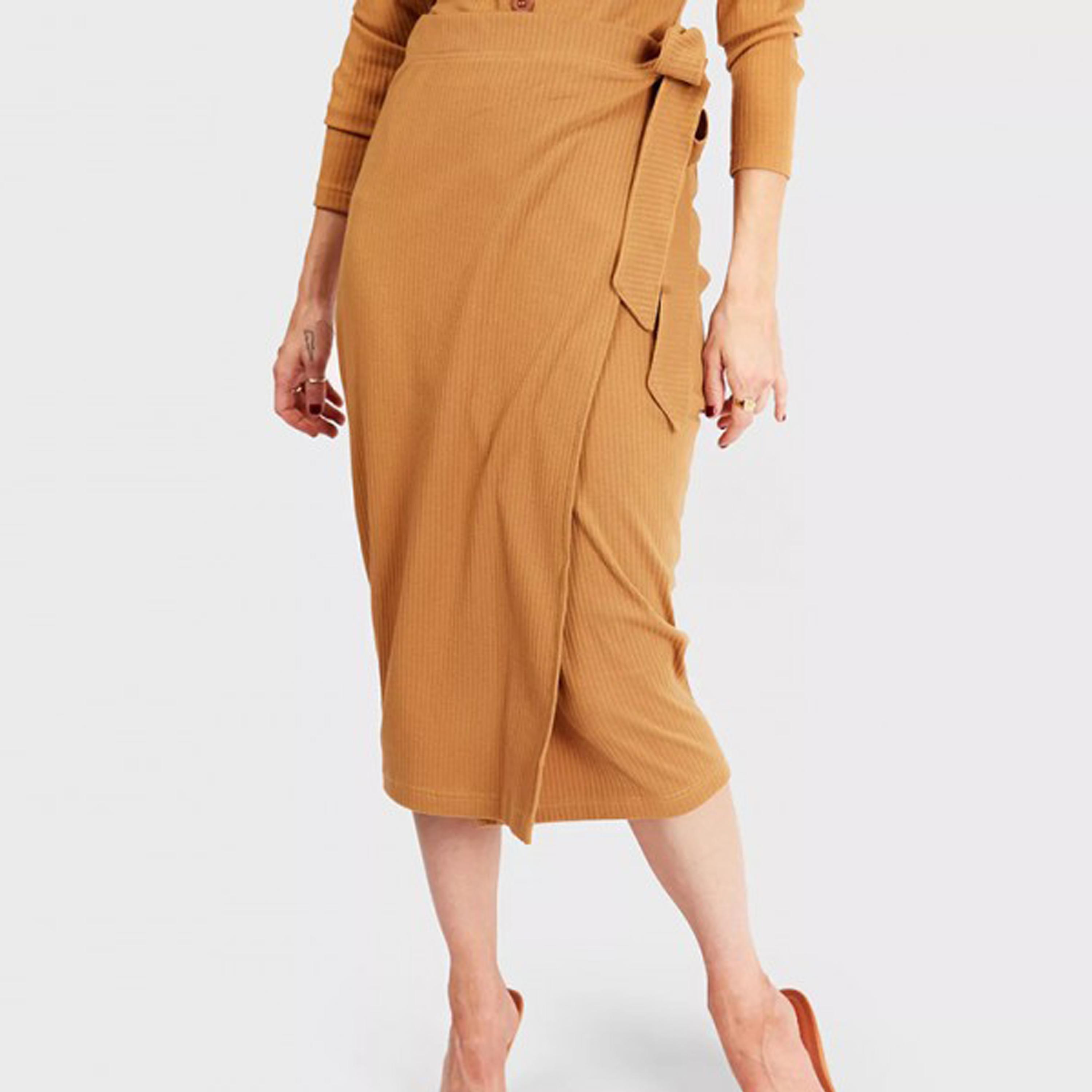 تنورة ملفوفة ميدي متوسطة الارتفاع ومضلعة من ليتل ميسترس-women-clothing-skirts-image-1