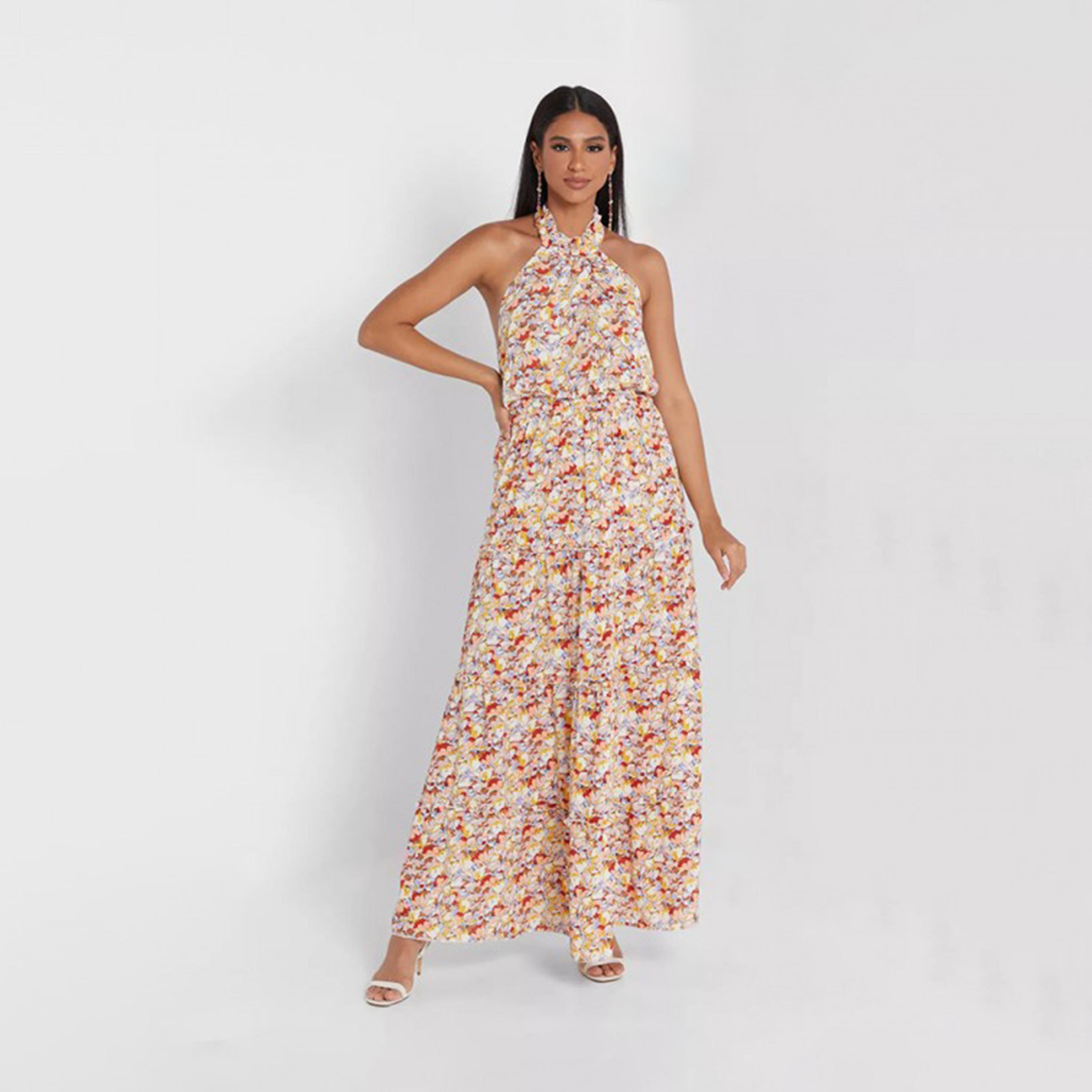 Little Mistress Multicolour Floral Halter Neck Maxi Dress-women-clothing-dresses-image-1