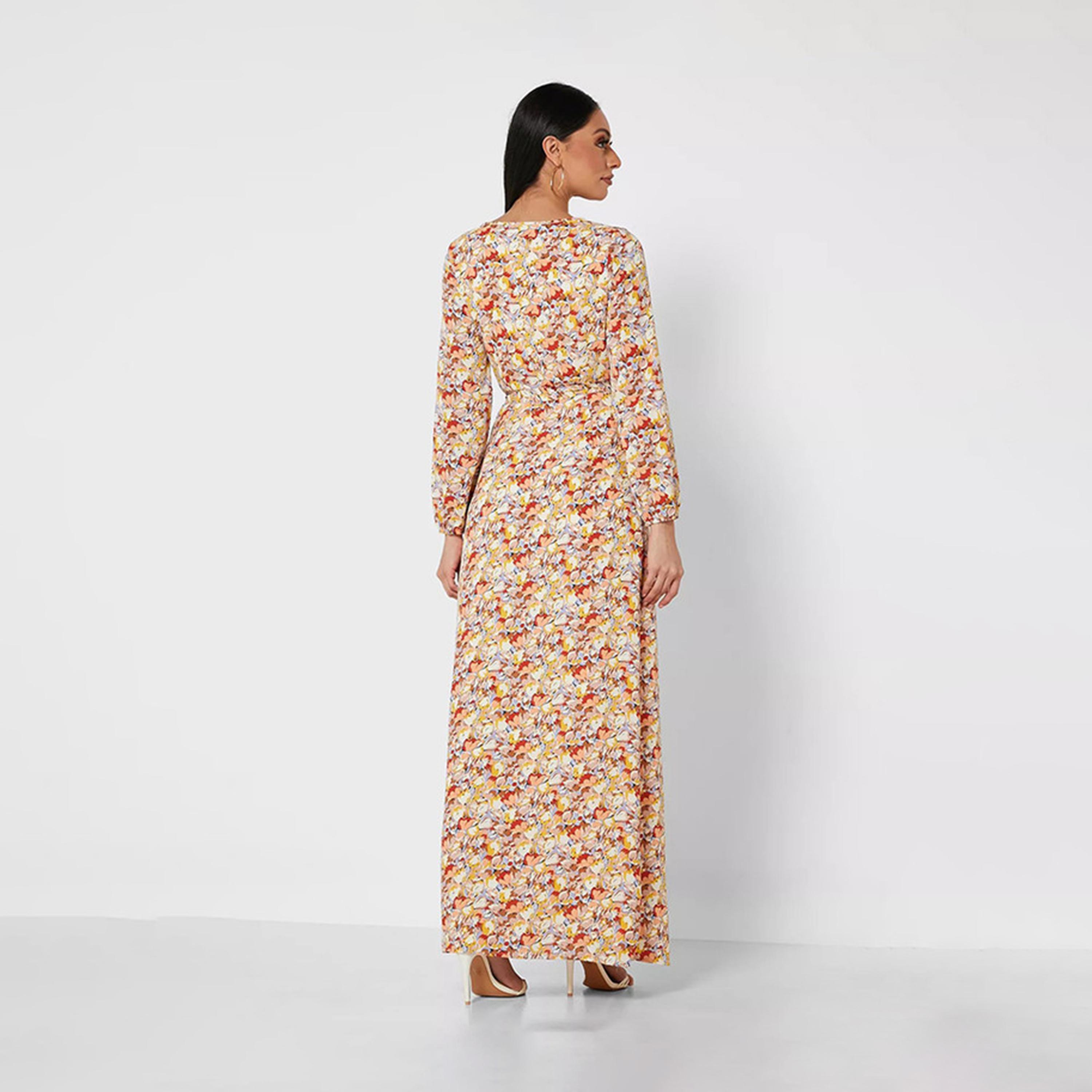 فستان ماكسي ملفوف مزين بالزهور بمتعدد الألوان من ليتل ميسترس -women-clothing-dresses-image-3