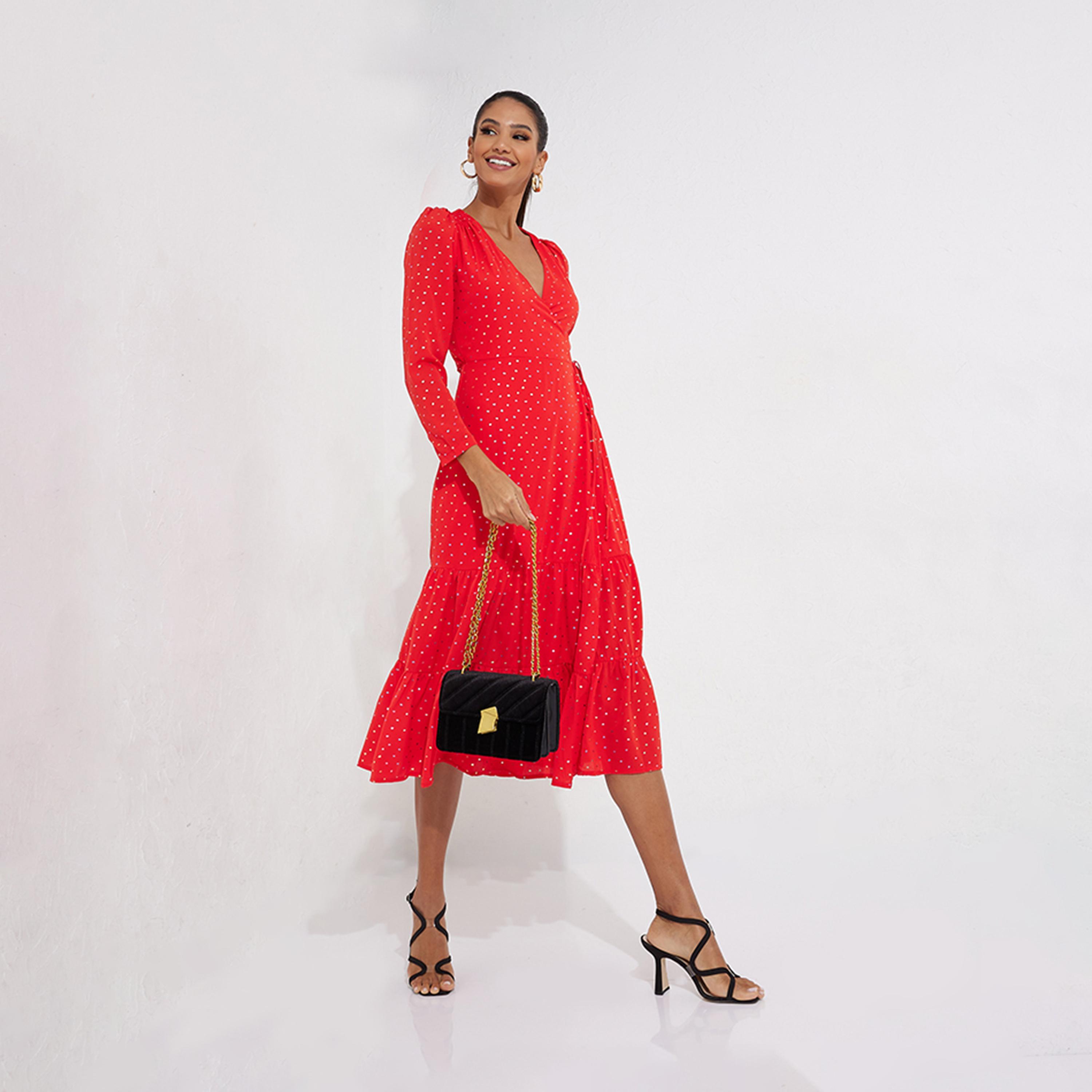 Little Mistress Printed V-neck Wrap Midi Dress with Long Sleeves-women-clothing-dresses-image-2