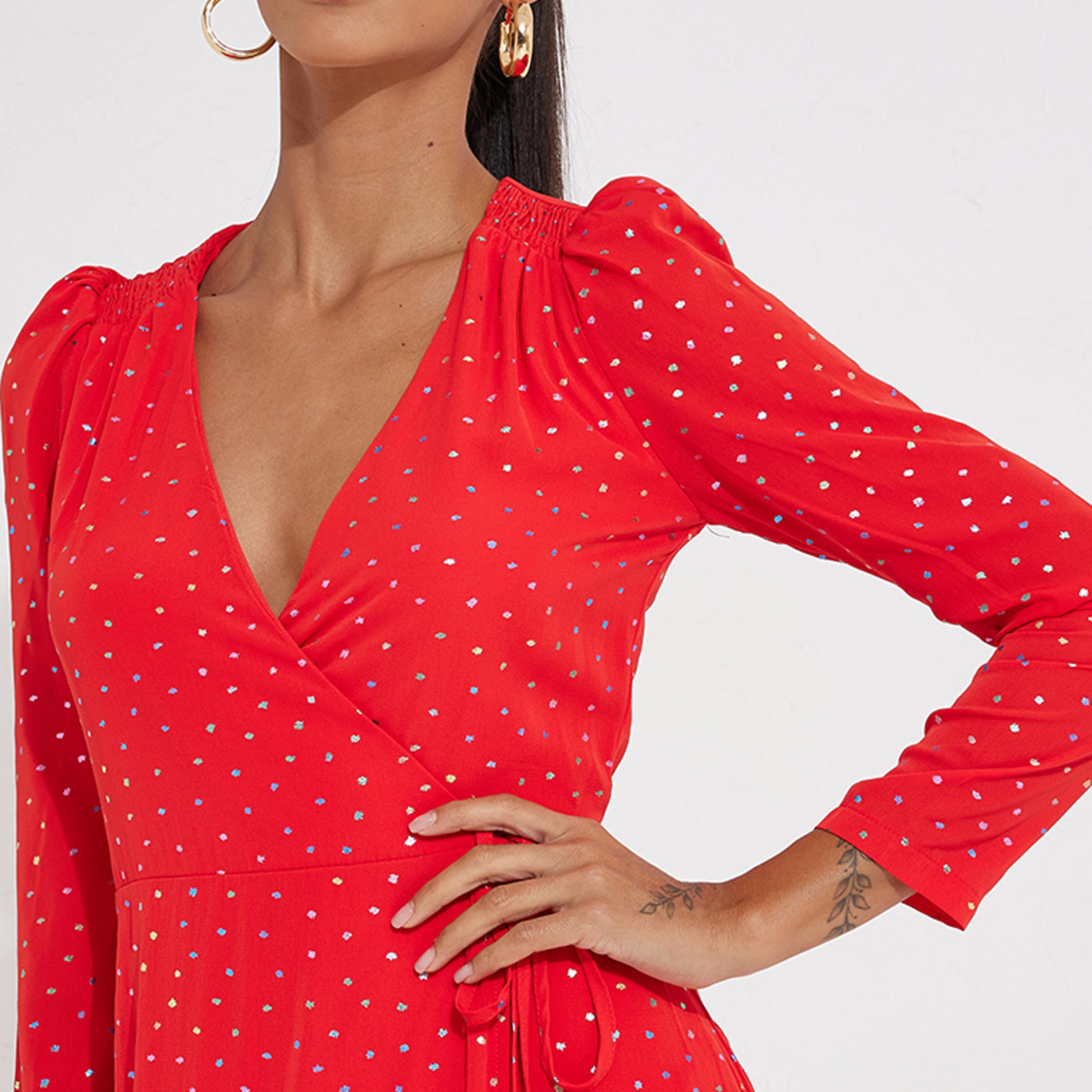 Little Mistress Printed V-neck Wrap Midi Dress with Long Sleeves-women-clothing-dresses-image-3