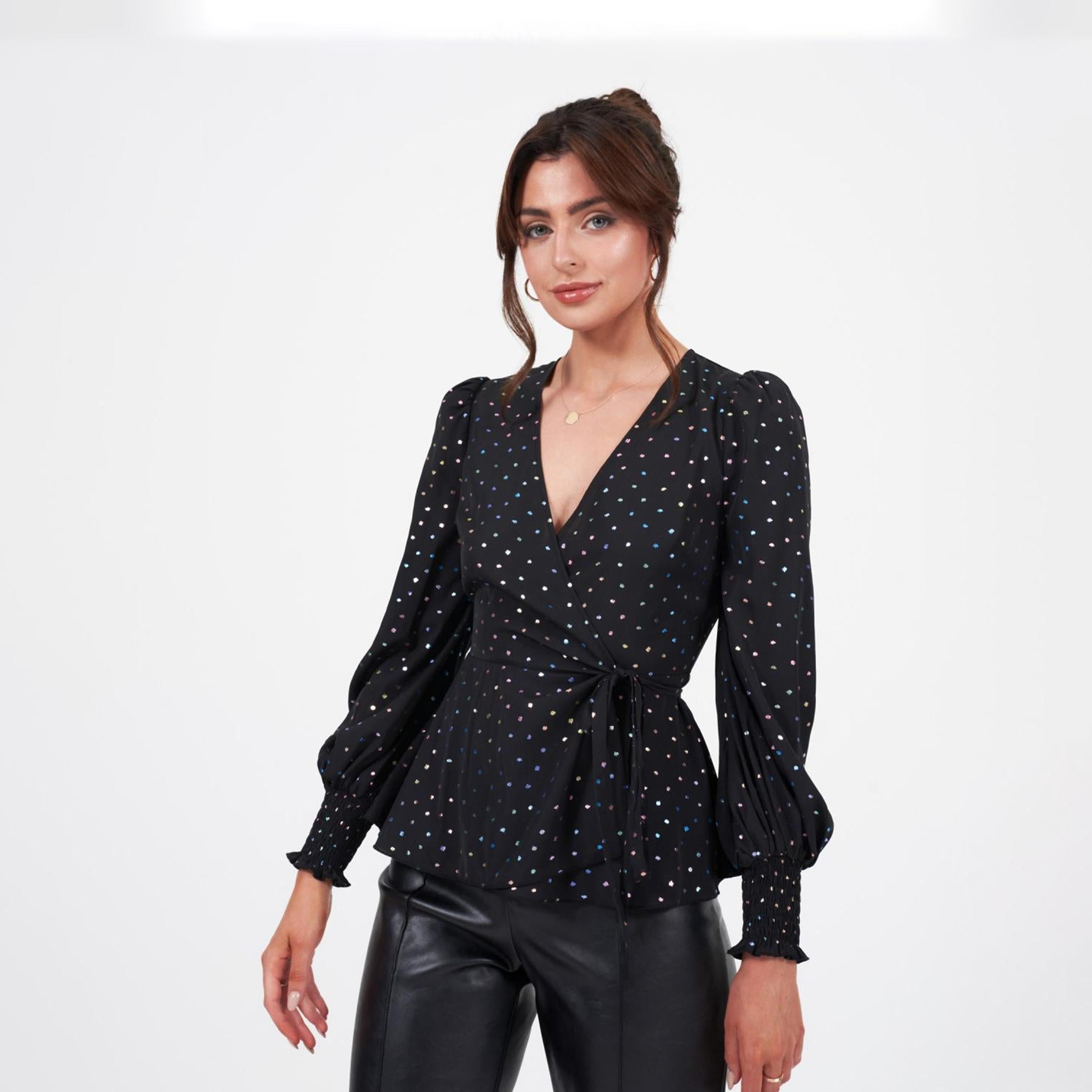 ليتل مسترس- بلوزة ملفوف منقطة ياقة على شكل V أكمام طويلة-women-clothing-shirtsandblouses-blouses-image-1