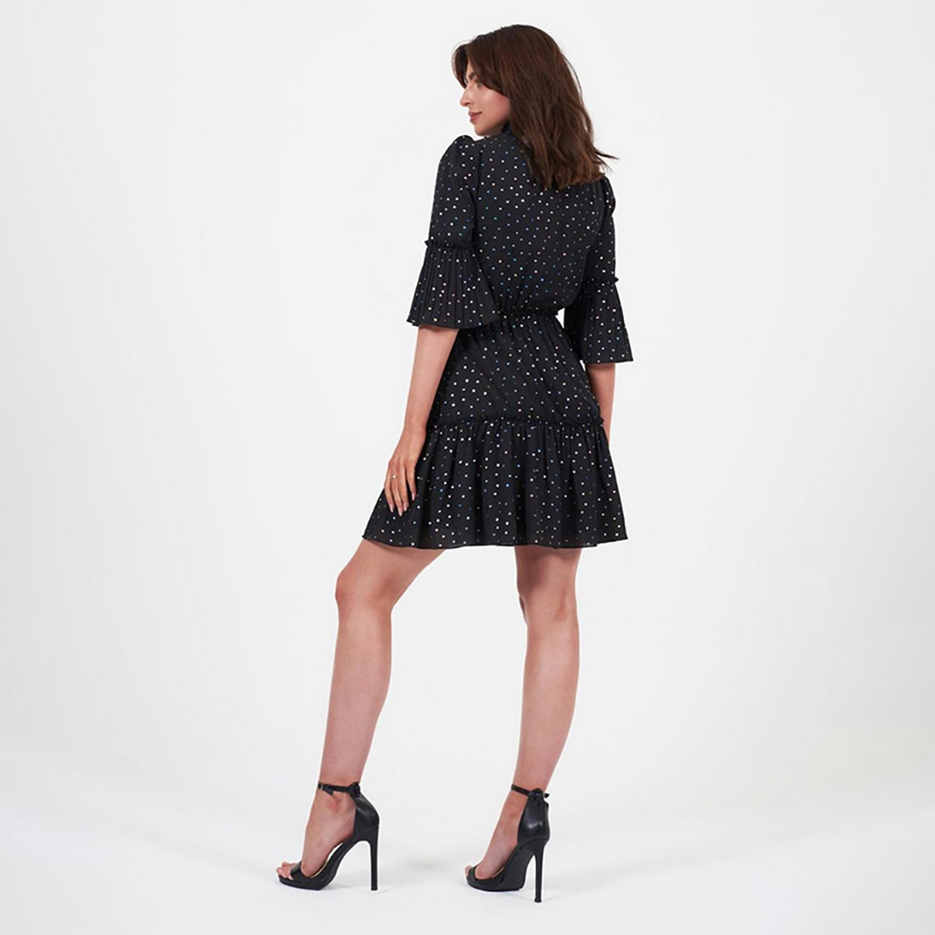 Little Mistress Black Polka Dots Tiered Mini Women's Dress-women-clothing-dresses-image-3