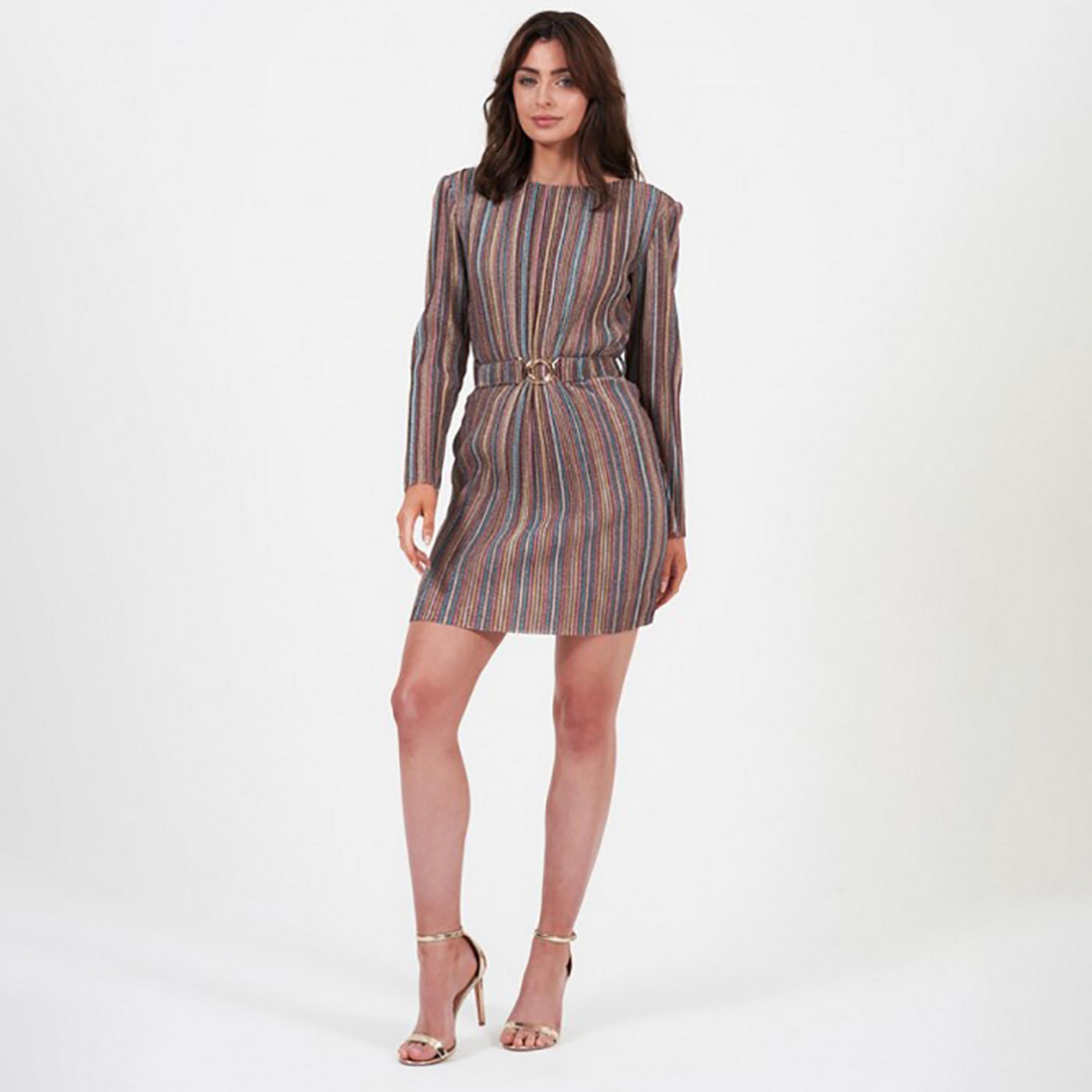 Little Mistress Multicolour Striped Evening Straight Mini Women's Dress-women-clothing-dresses-image-1