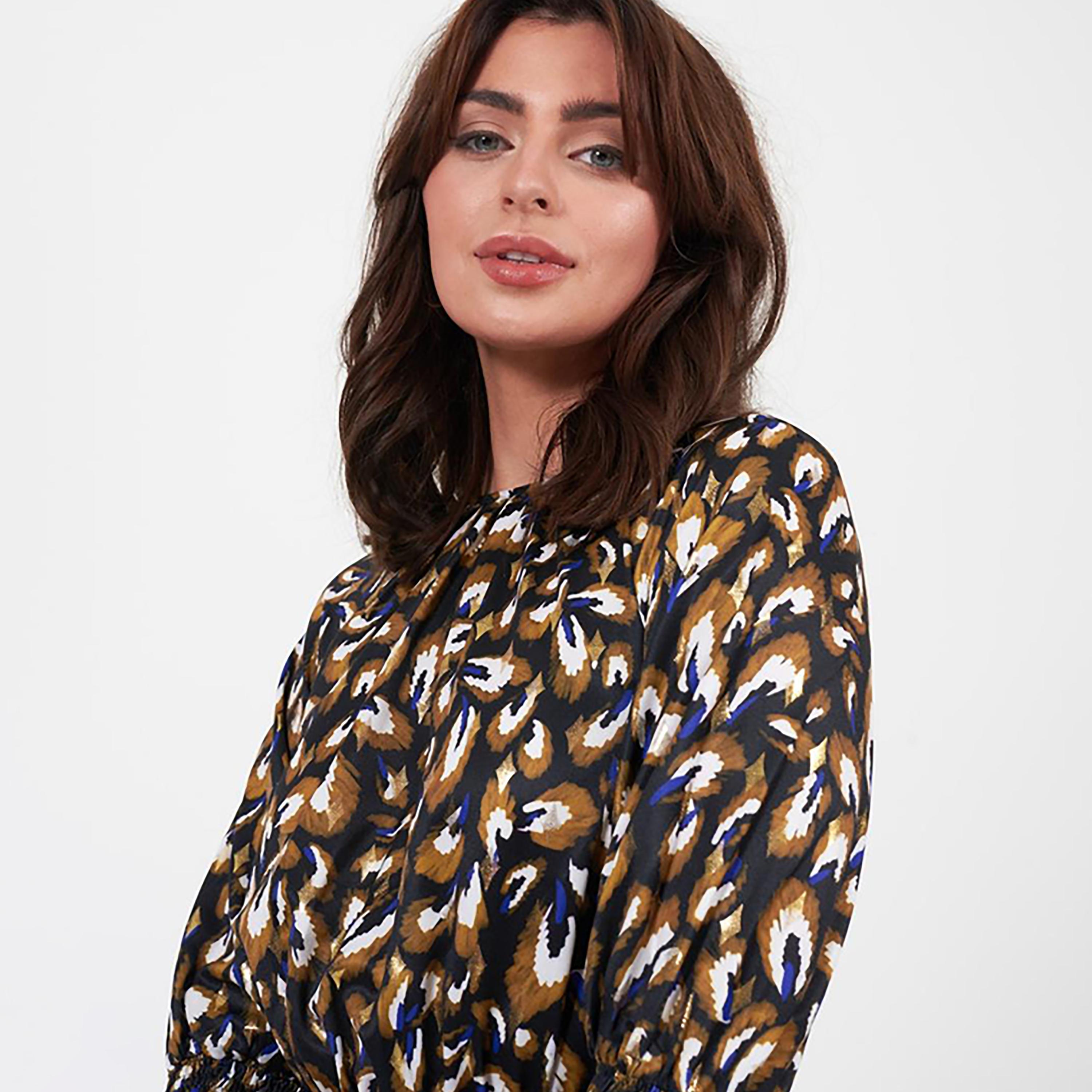 Little Mistress Multicolour Printed Smocked Sleeves Bodycon Mini Women's Dress-women-clothing-dresses-image-2