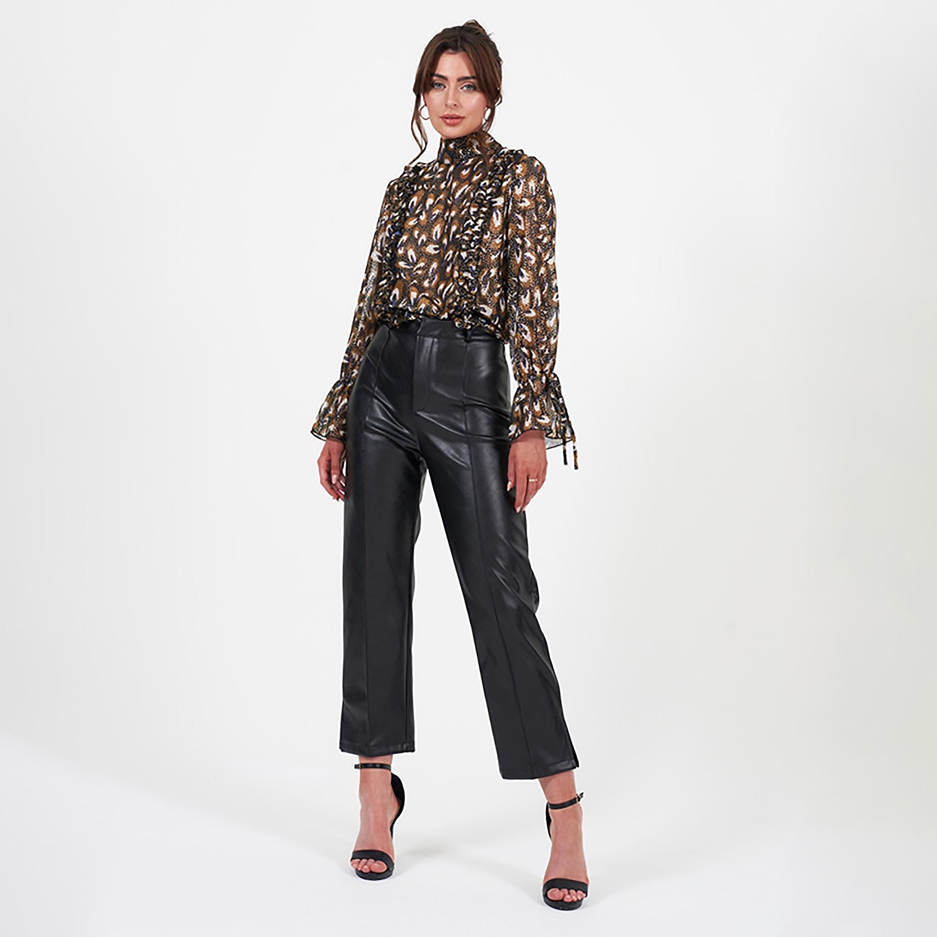 Little Mistress Brown Printed High Neck Long Sleeves Women's Top-women-clothing-shirtsandblouses-blouses-image-2