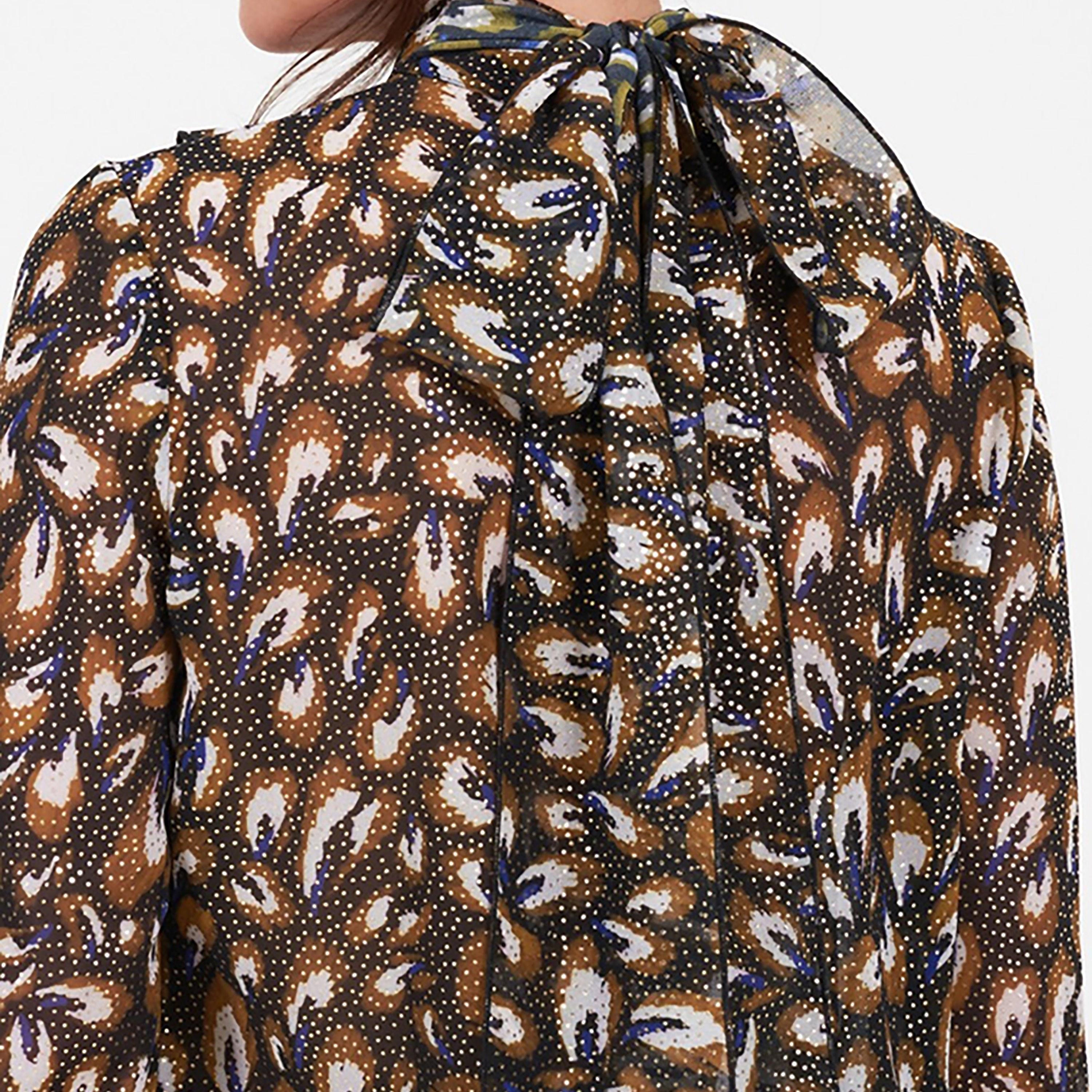 Little Mistress Brown Printed High Neck Long Sleeves Women's Top-women-clothing-shirtsandblouses-blouses-image-3