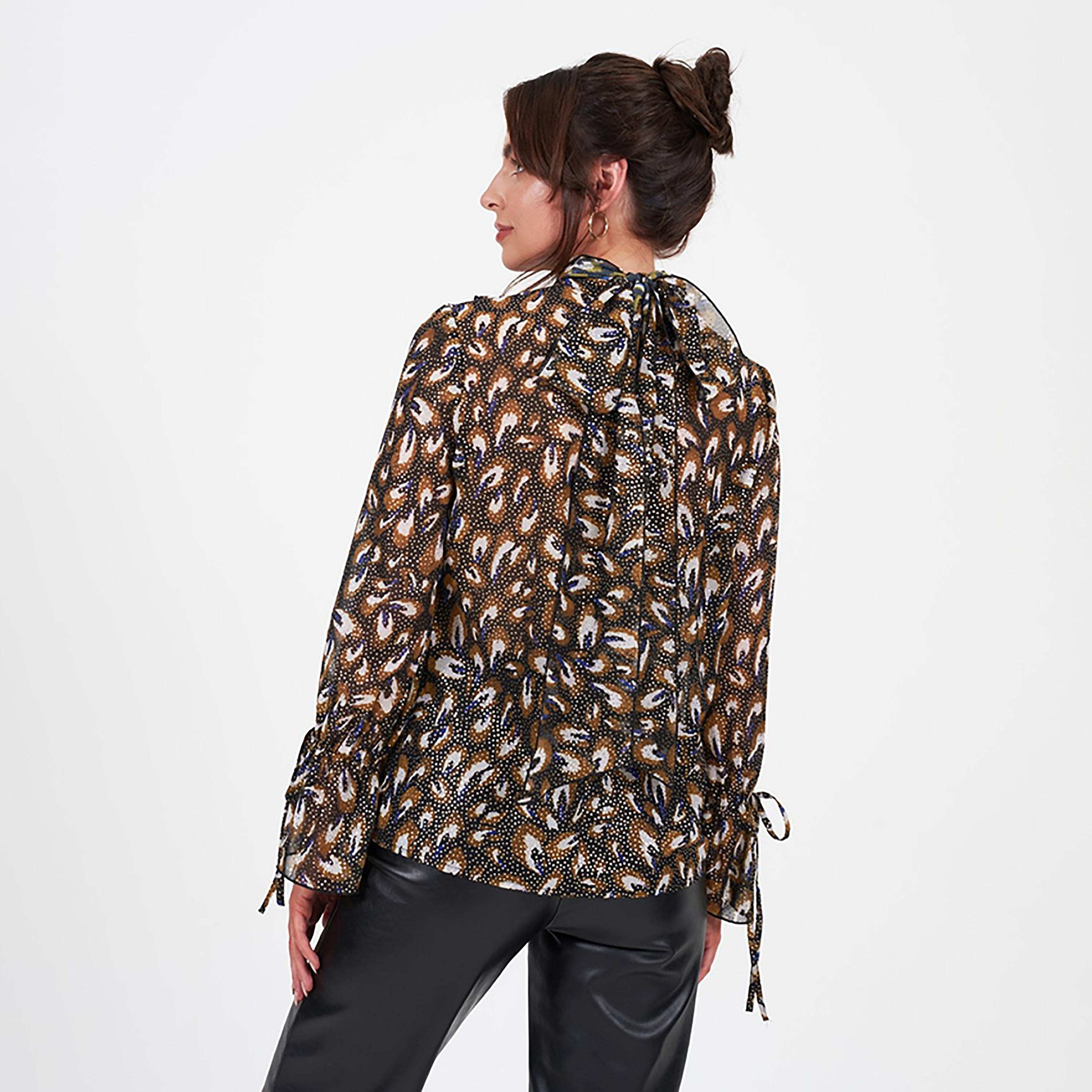 Little Mistress Brown Printed High Neck Long Sleeves Women's Top-women-clothing-shirtsandblouses-blouses-image-4