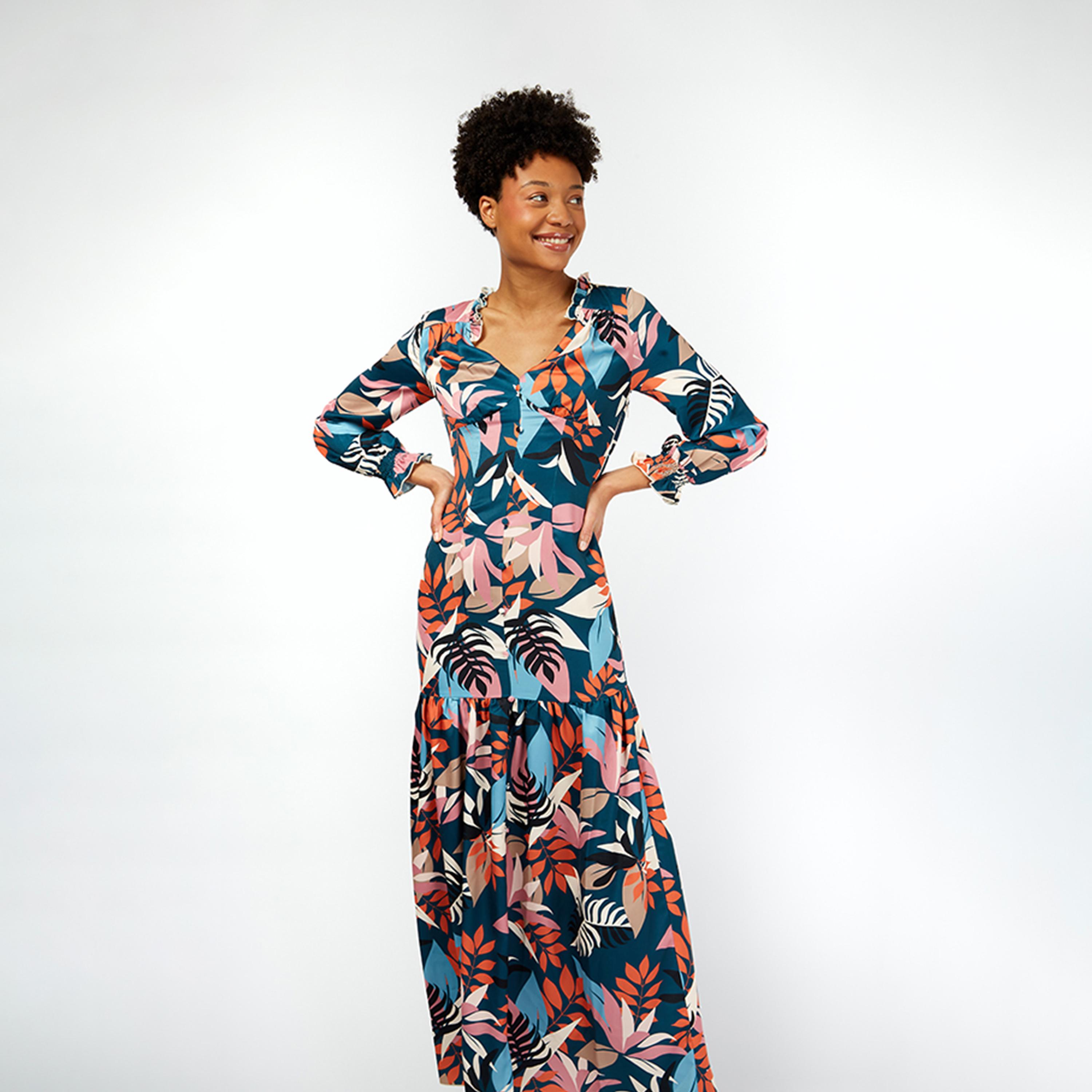 Little Mistress Printed Collared Tiered Maxi Dress with Long Sleeves-women-clothing-dresses-image-1