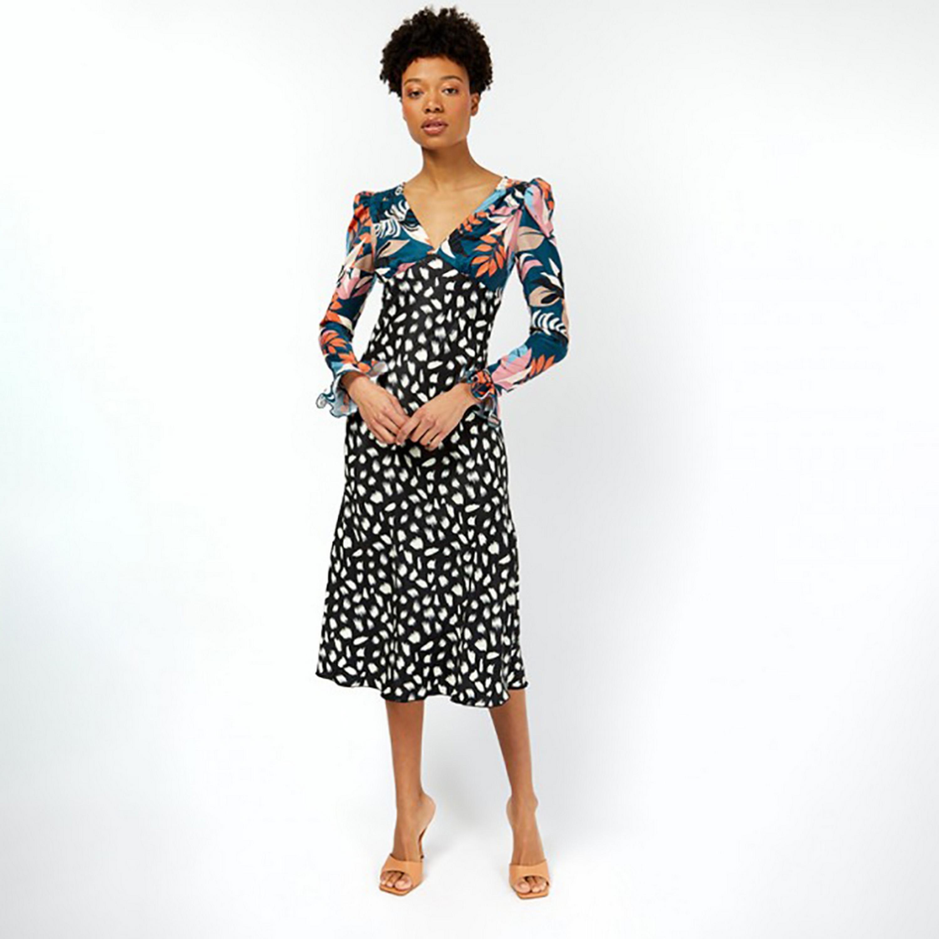 Little Mistress Multicolour Printed Splice Midi Women's Dress-women-clothing-dresses-image-1