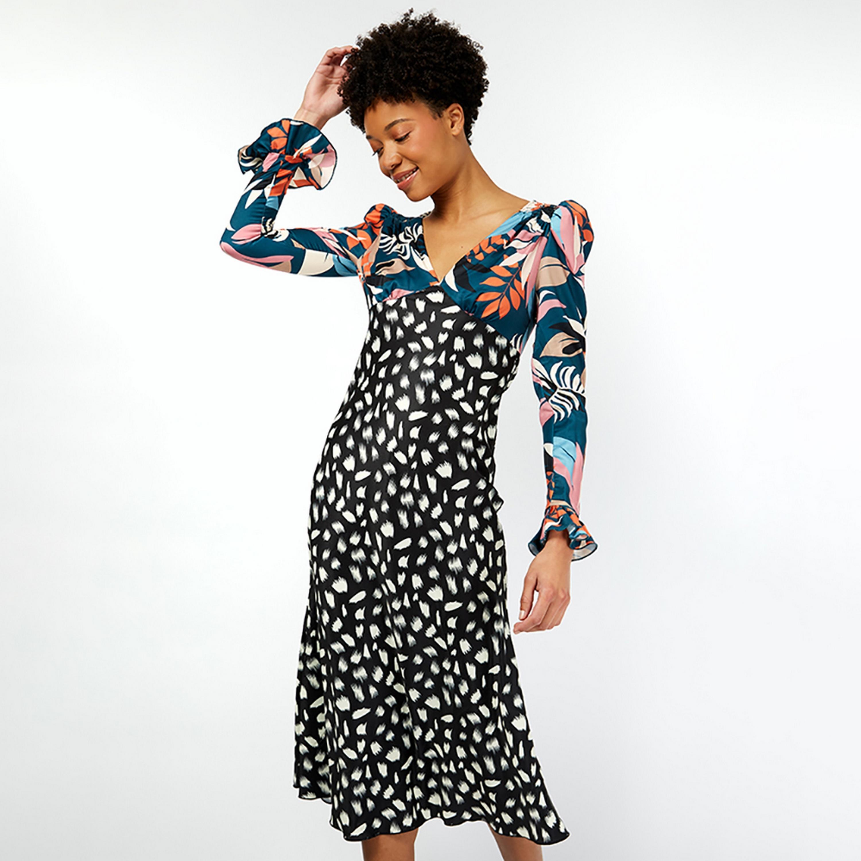 Little Mistress Multicolour Printed Splice Midi Women's Dress-women-clothing-dresses-image-2
