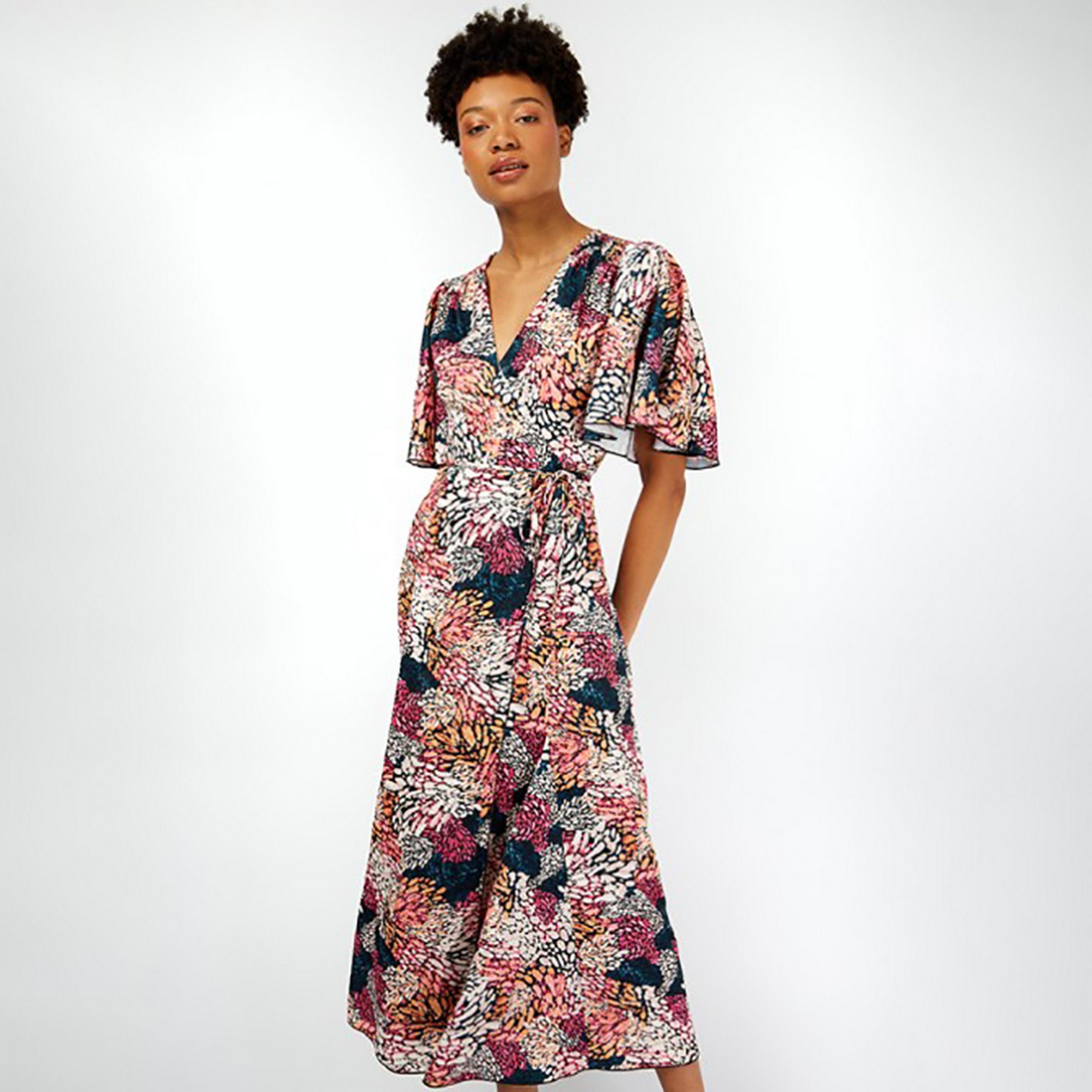 Little Mistress Multicolour Printed Flared Sleeves Fit and Flared Midi Women's Dress-women-clothing-dresses-image-1