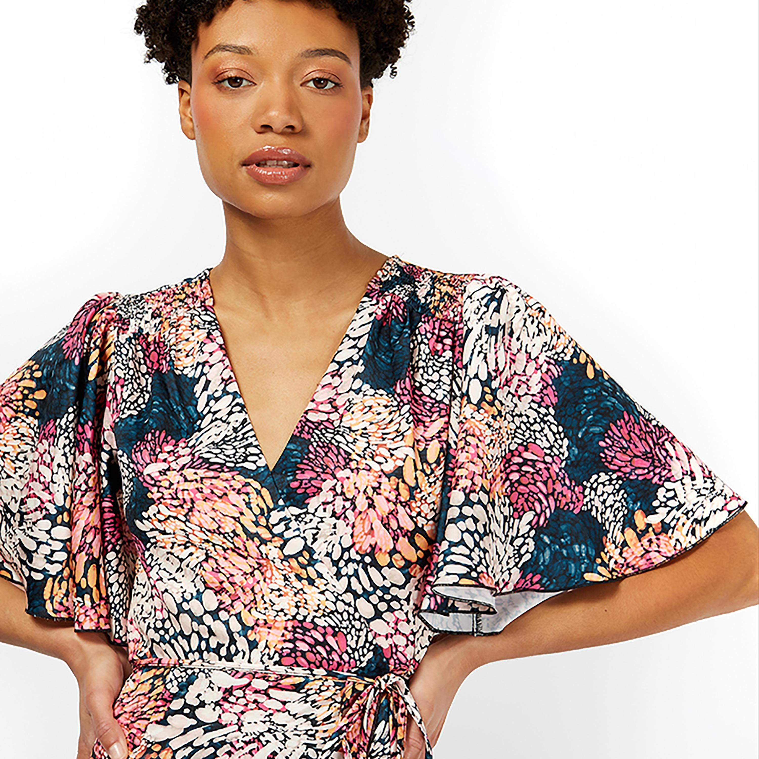 Little Mistress Multicolour Printed Flared Sleeves Fit and Flared Midi Women's Dress-women-clothing-dresses-image-2