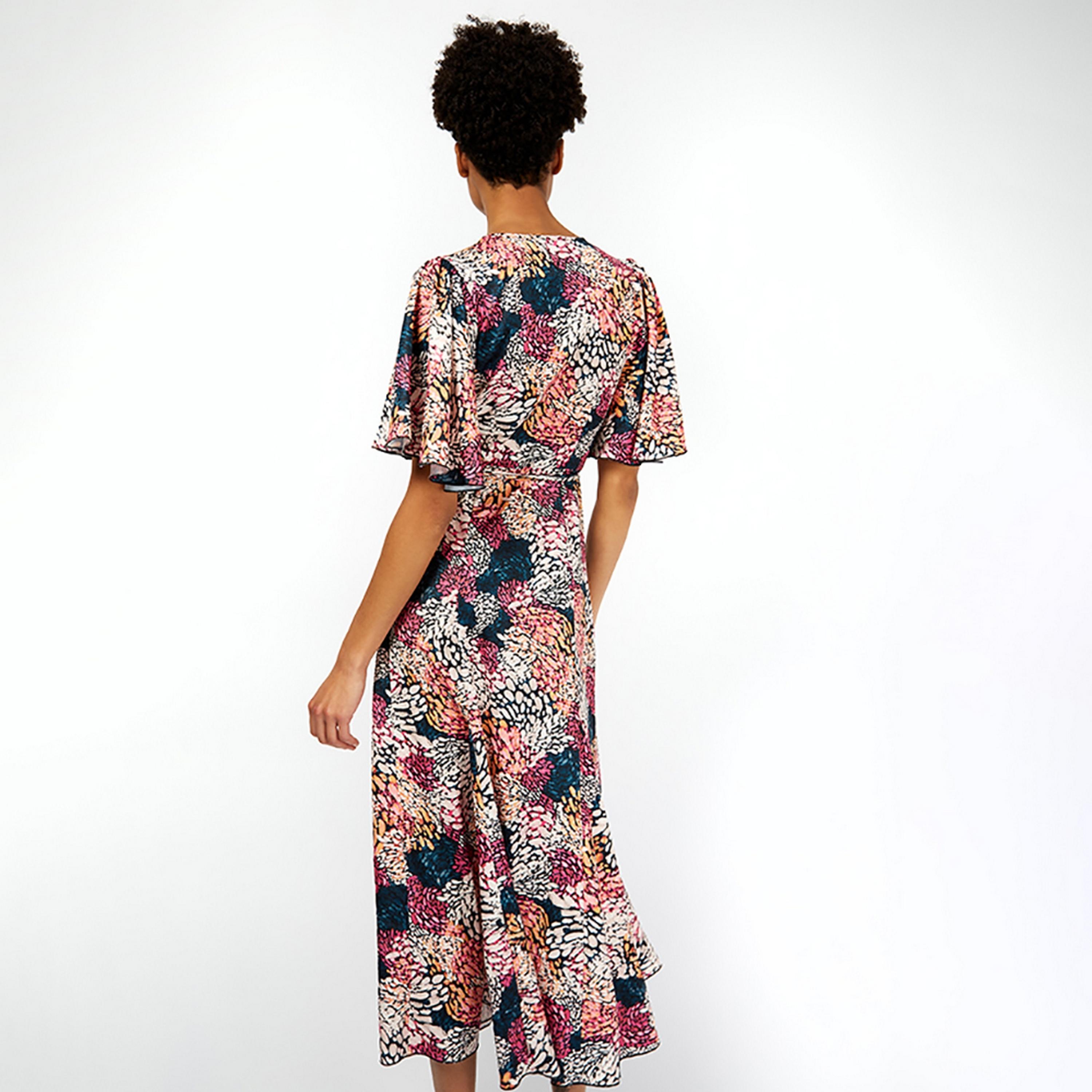 Little Mistress Multicolour Printed Flared Sleeves Fit and Flared Midi Women's Dress-women-clothing-dresses-image-3