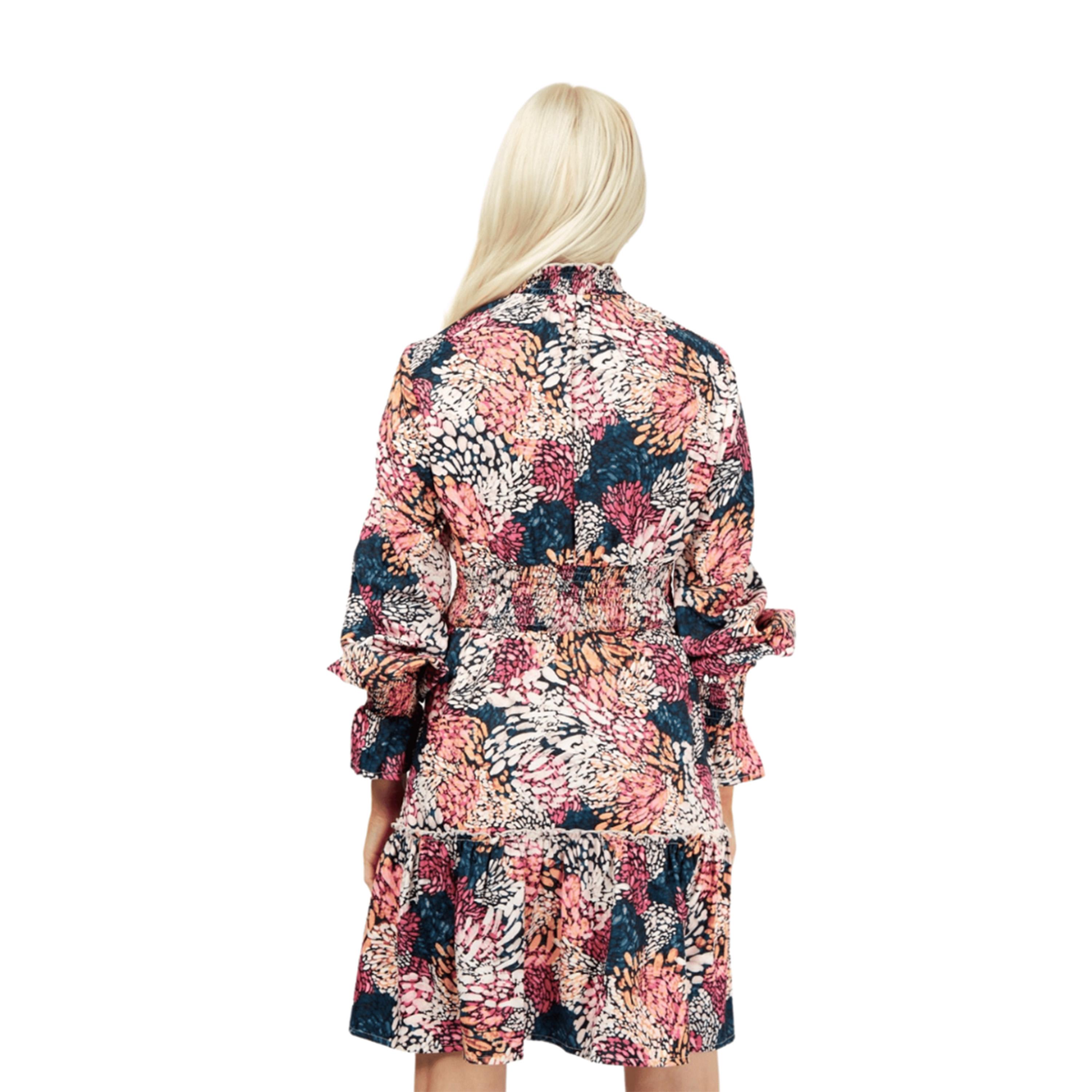 Little Mistress Printed Collared Ruffle Mini Dress with Long Sleeves-women-clothing-dresses-image-4