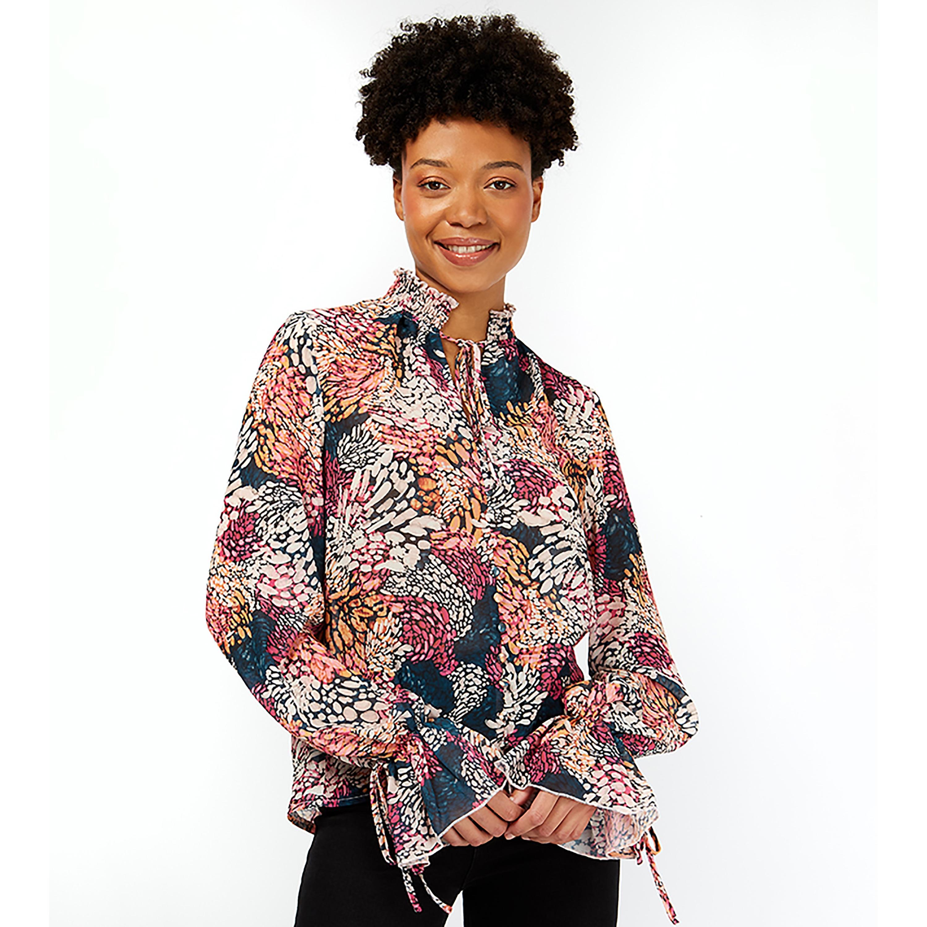 Little Mistress Multicolour Coral Print High Neck Long Sleeves Women's Top-women-clothing-shirtsandblouses-blouses-image-1