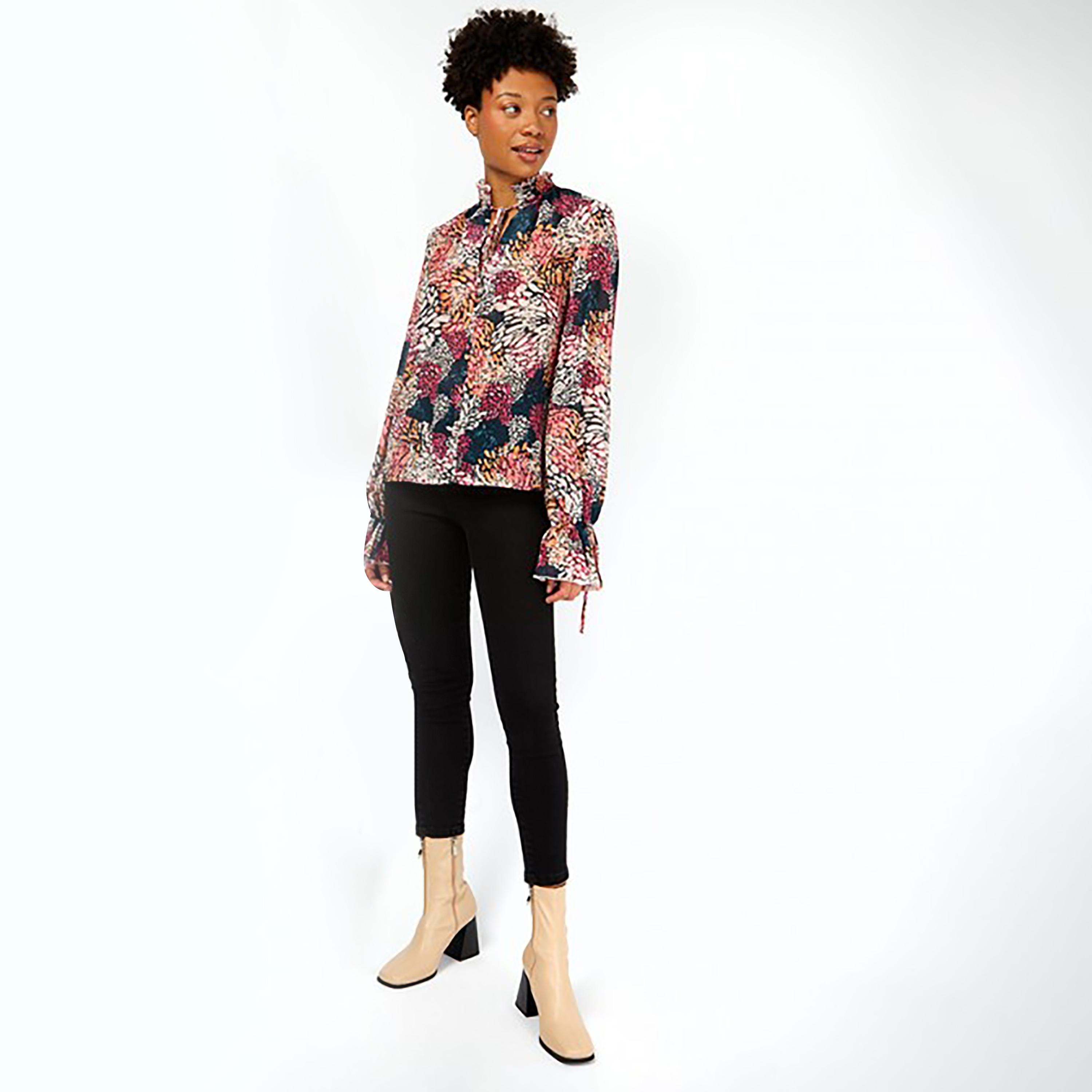 Little Mistress Multicolour Coral Print High Neck Long Sleeves Women's Top-women-clothing-shirtsandblouses-blouses-image-2
