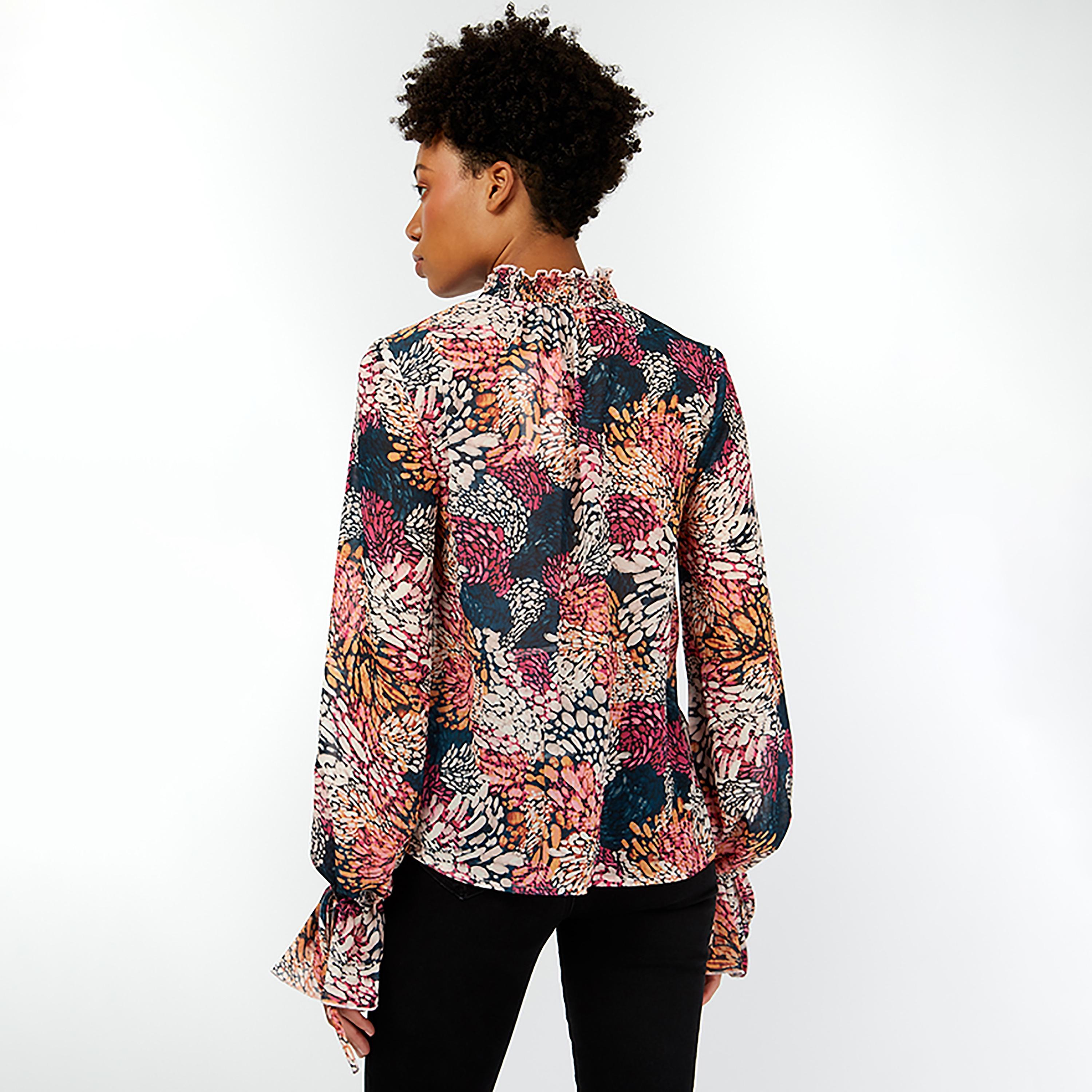 Little Mistress Multicolour Coral Print High Neck Long Sleeves Women's Top-women-clothing-shirtsandblouses-blouses-image-3