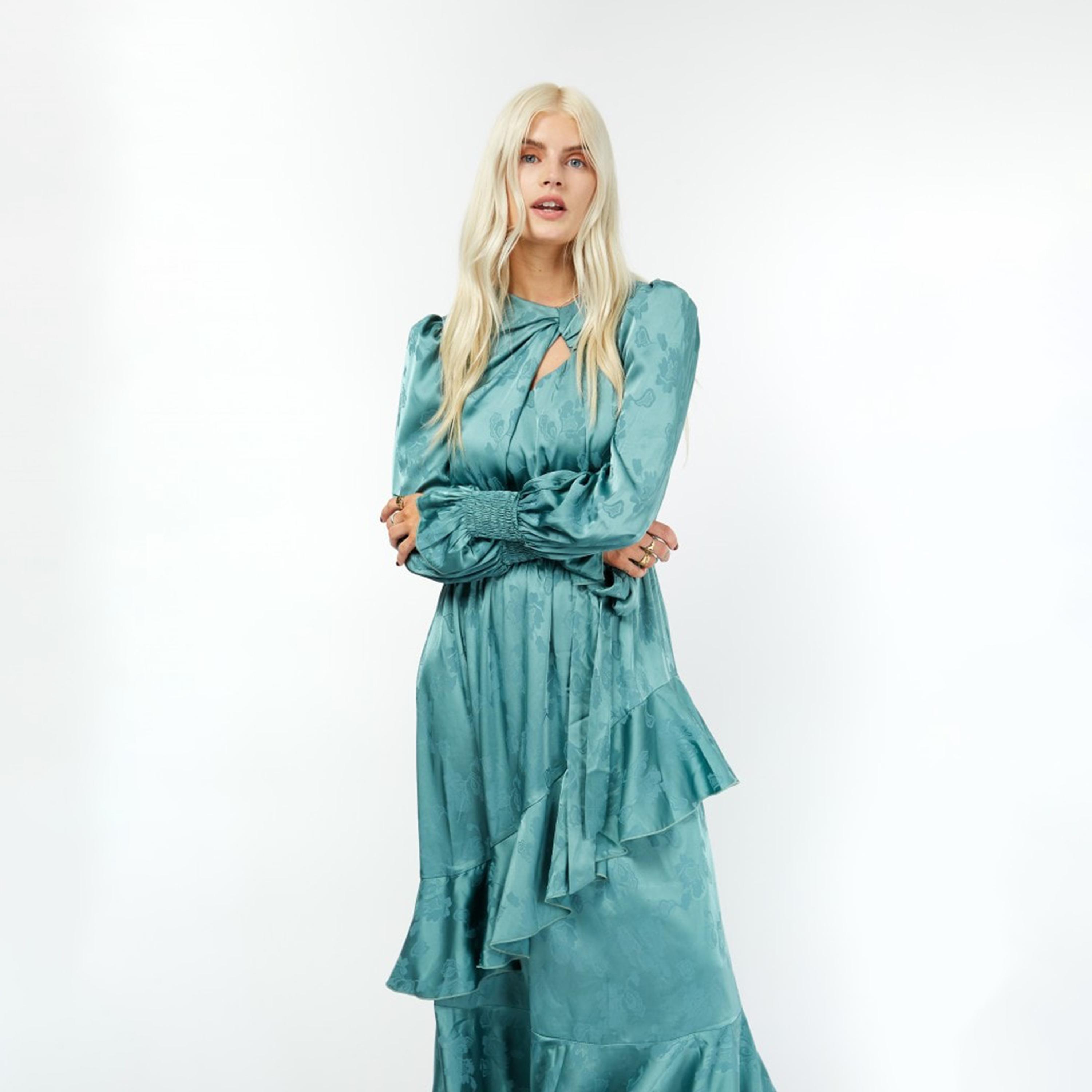 Little Mistress Satin Textured Tiered Maxi Dress with Long Sleeves-women-clothing-dresses-image-2