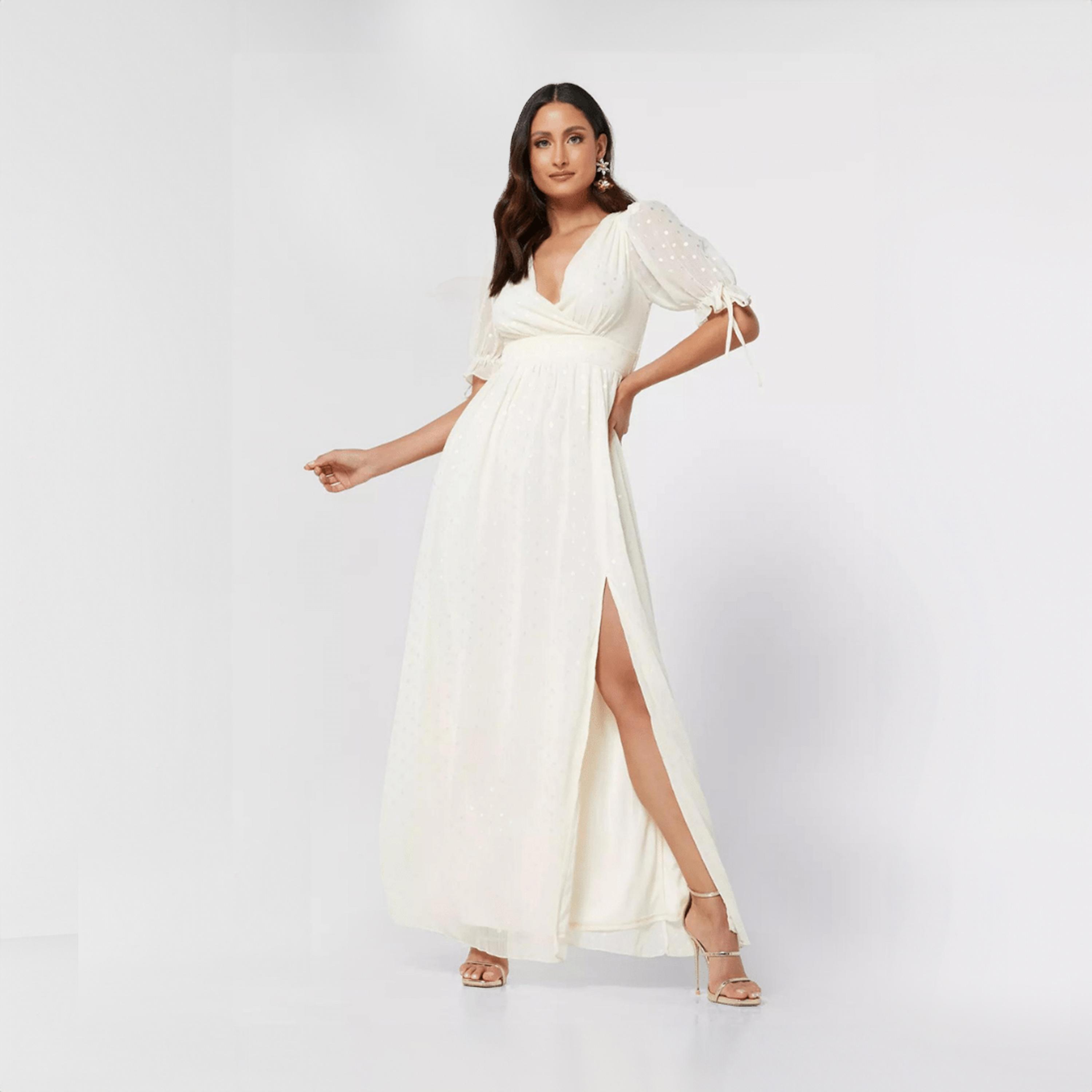 ليتل مسترس- فستان ماكسي بفتحة ياقة على شكل V تصميم منقوش أكمام قصيرة-women-clothing-dresses-image-1