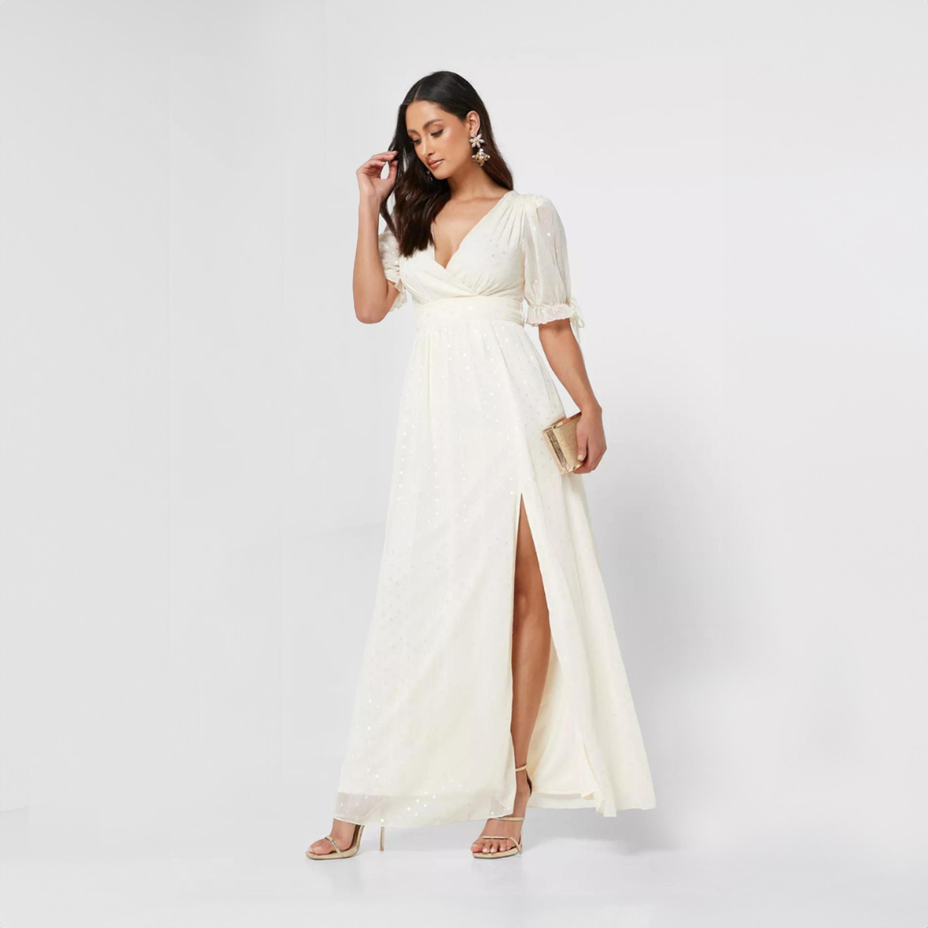 ليتل مسترس- فستان ماكسي بفتحة ياقة على شكل V تصميم منقوش أكمام قصيرة-women-clothing-dresses-image-2