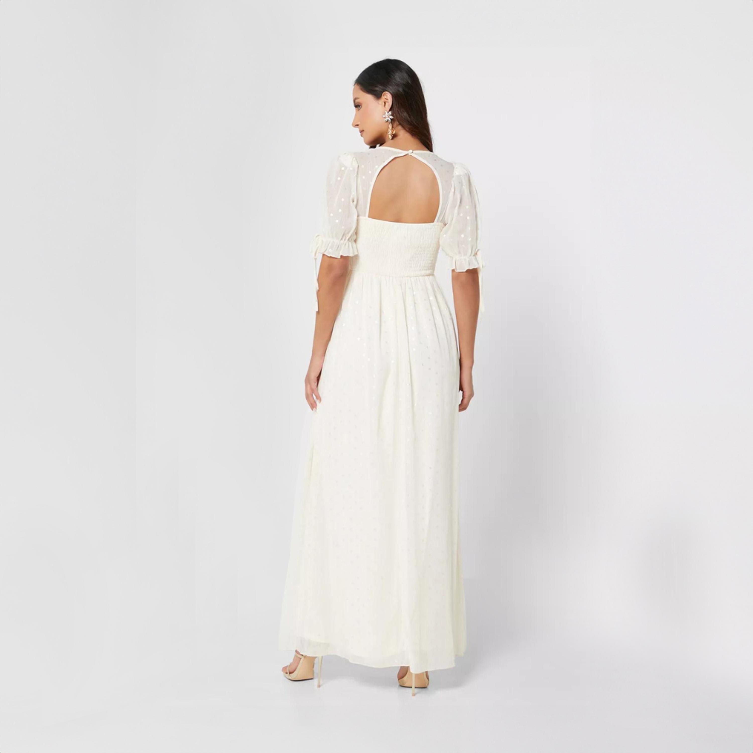 ليتل مسترس- فستان ماكسي بفتحة ياقة على شكل V تصميم منقوش أكمام قصيرة-women-clothing-dresses-image-4