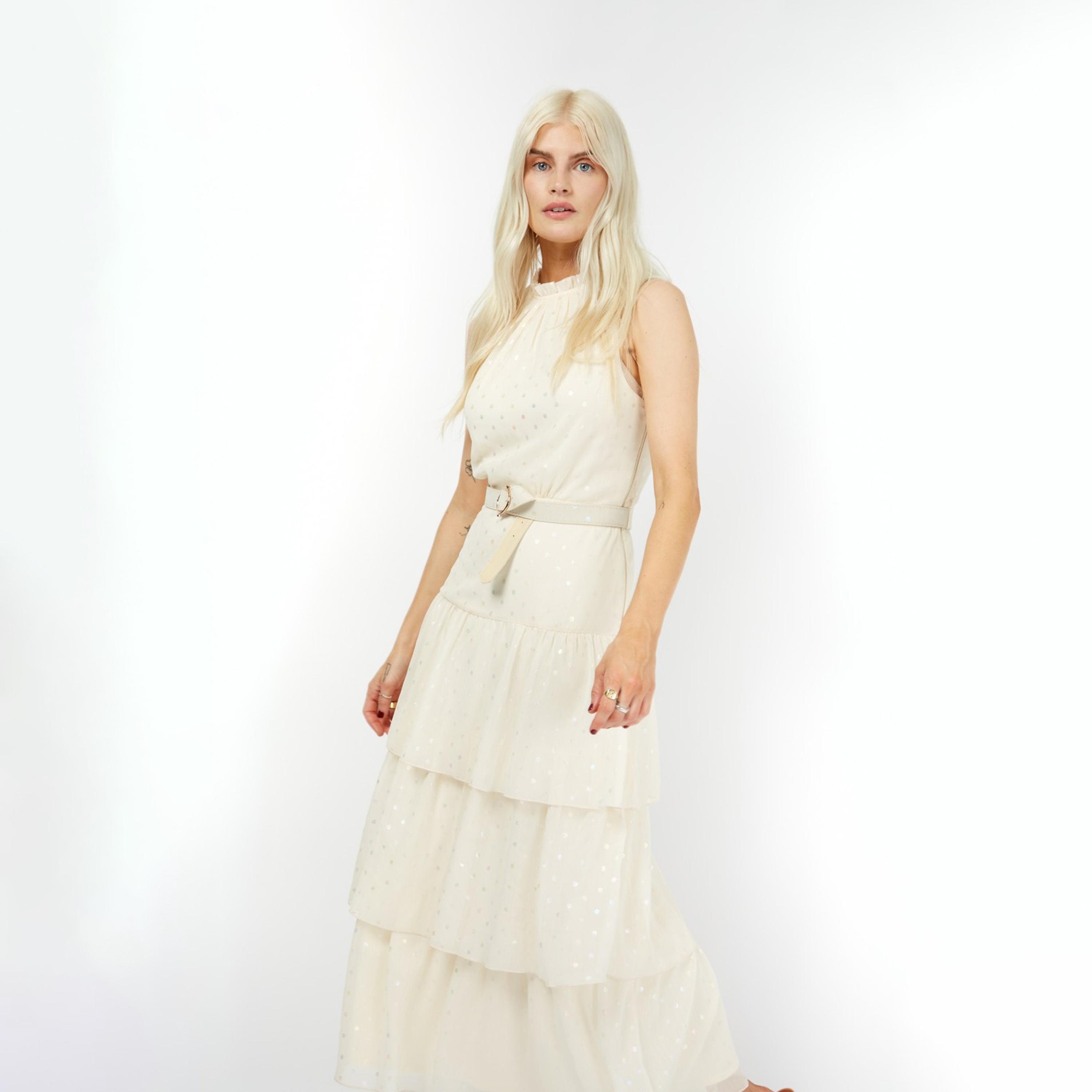 Little Mistress Polka Dot V-neck Tiered Maxi Dress-women-clothing-dresses-image-2