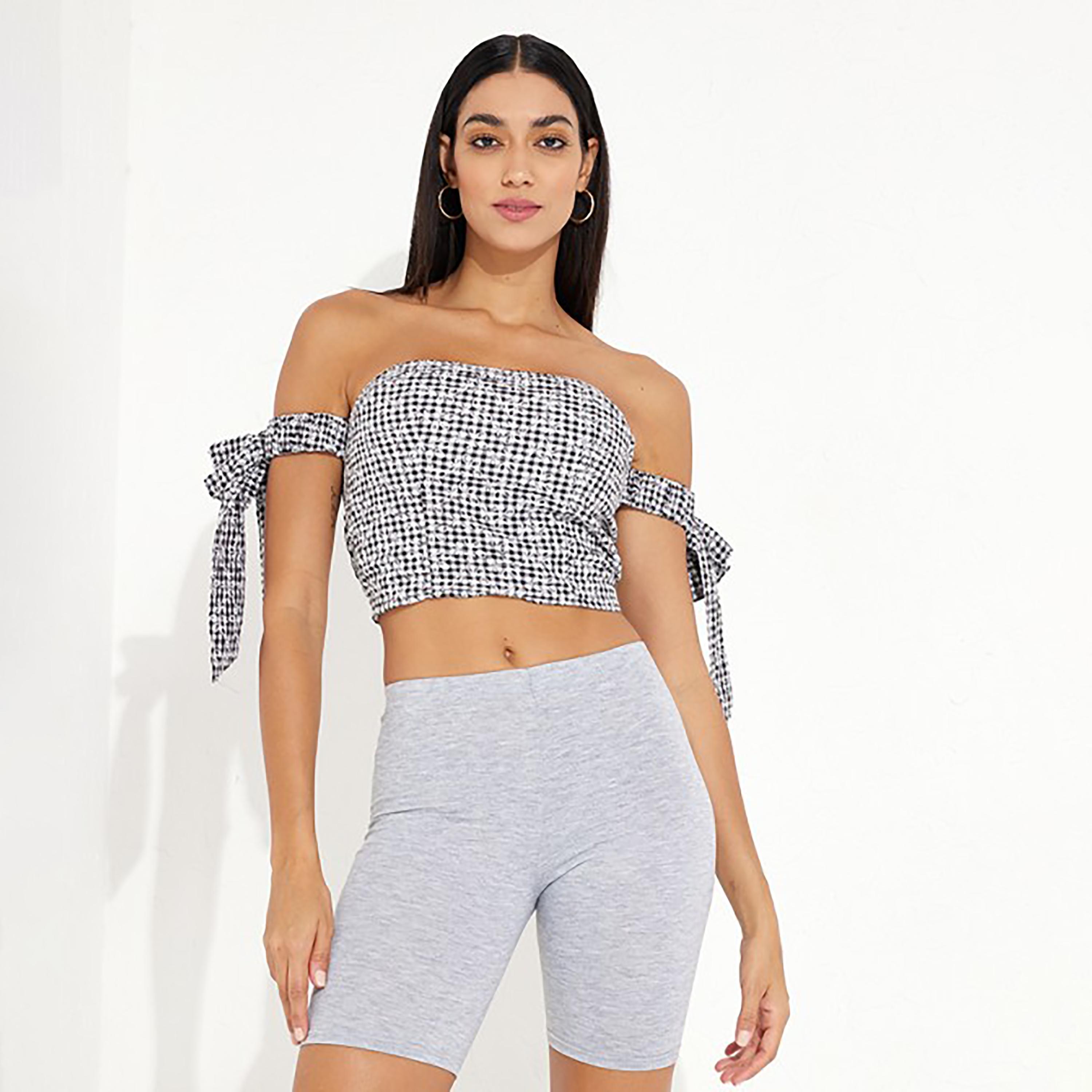 Little Mistress Multicolour Checked Off Shoulder Sleeveless Women's Tube Top-women-clothing-shirtsandblouses-blouses-image-1