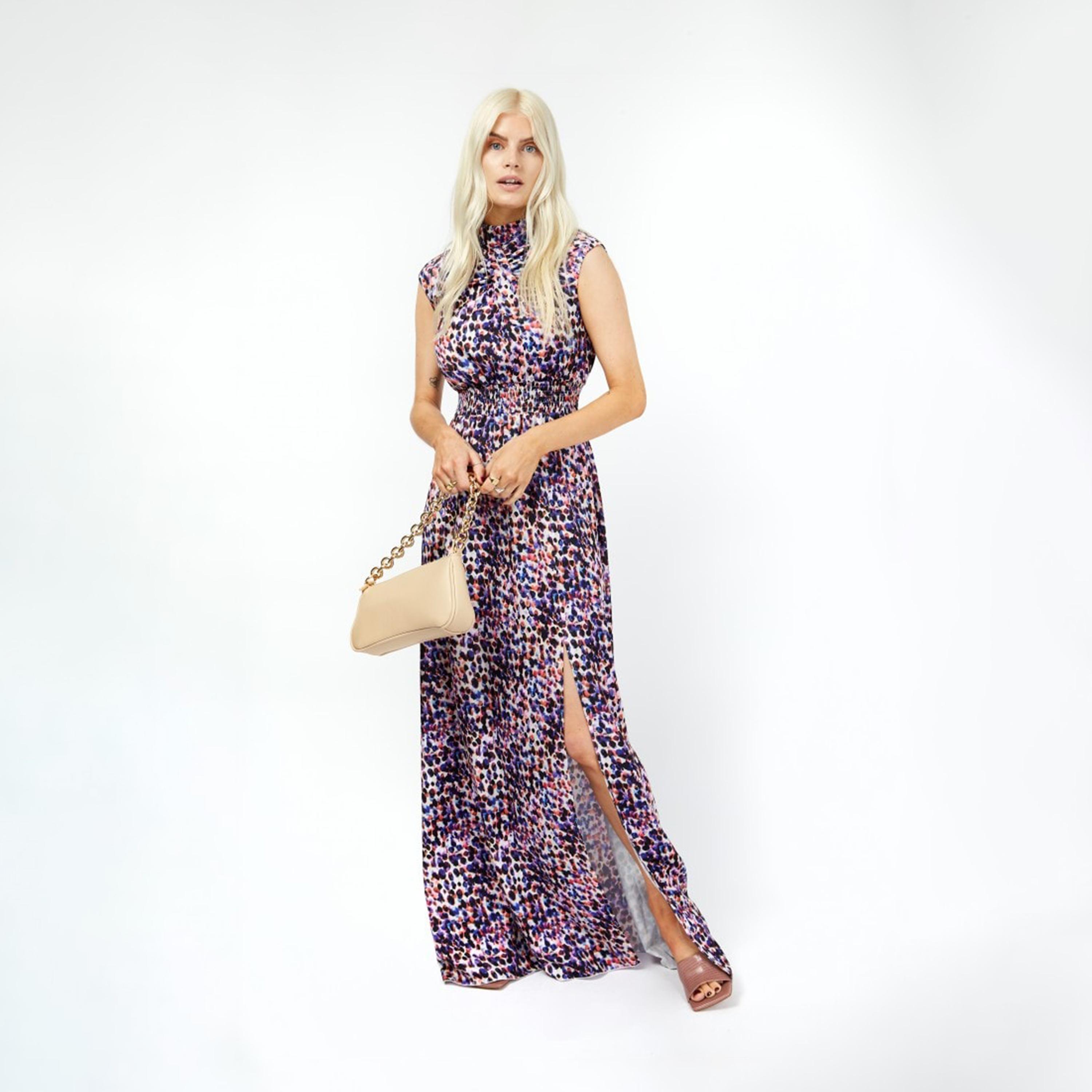 Little Mistress Printed Collared Slit Maxi Dress-women-clothing-dresses-image-1
