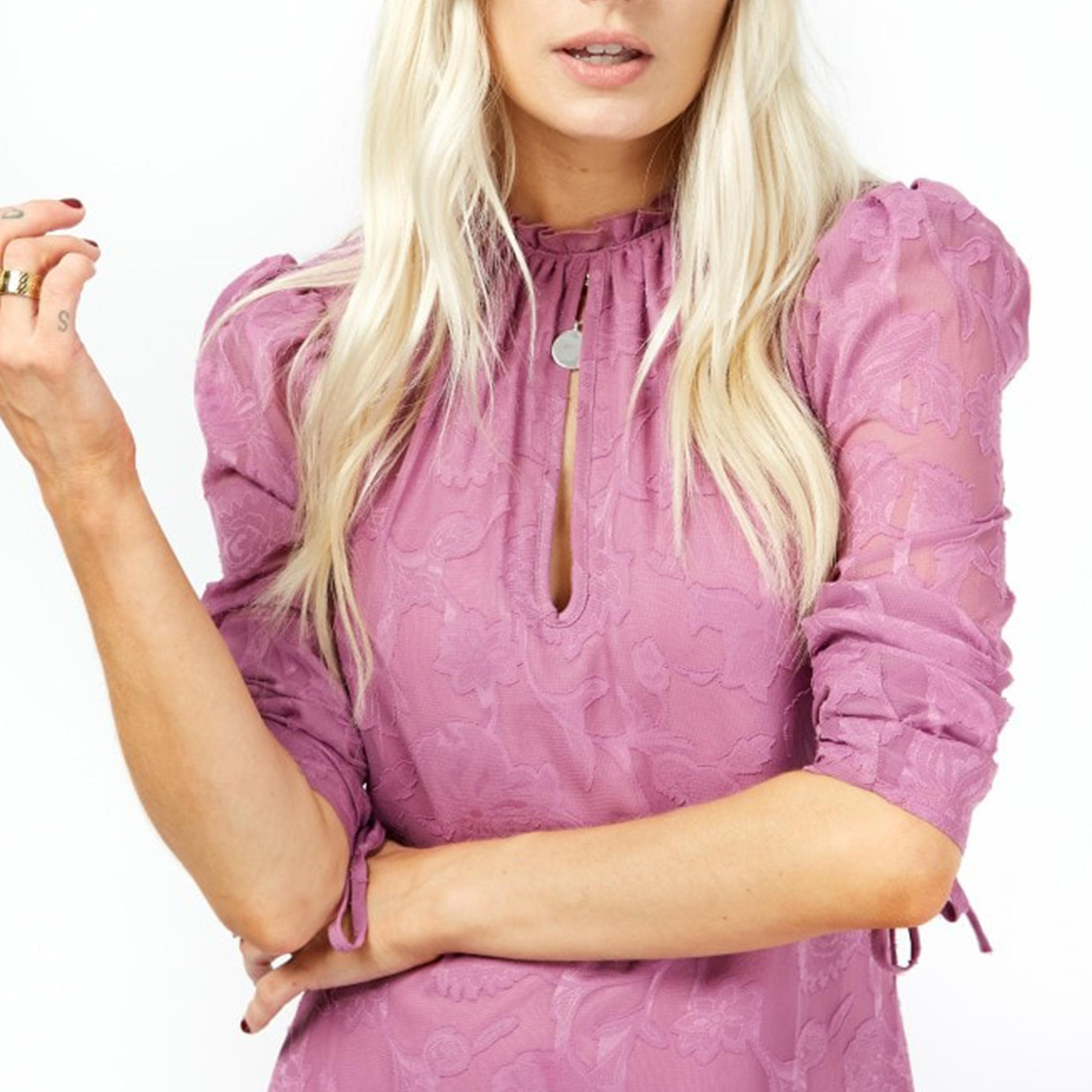 Little Mistress Lace High Neck Shift Mini Dress with Puff Sleeves-women-clothing-dresses-image-2