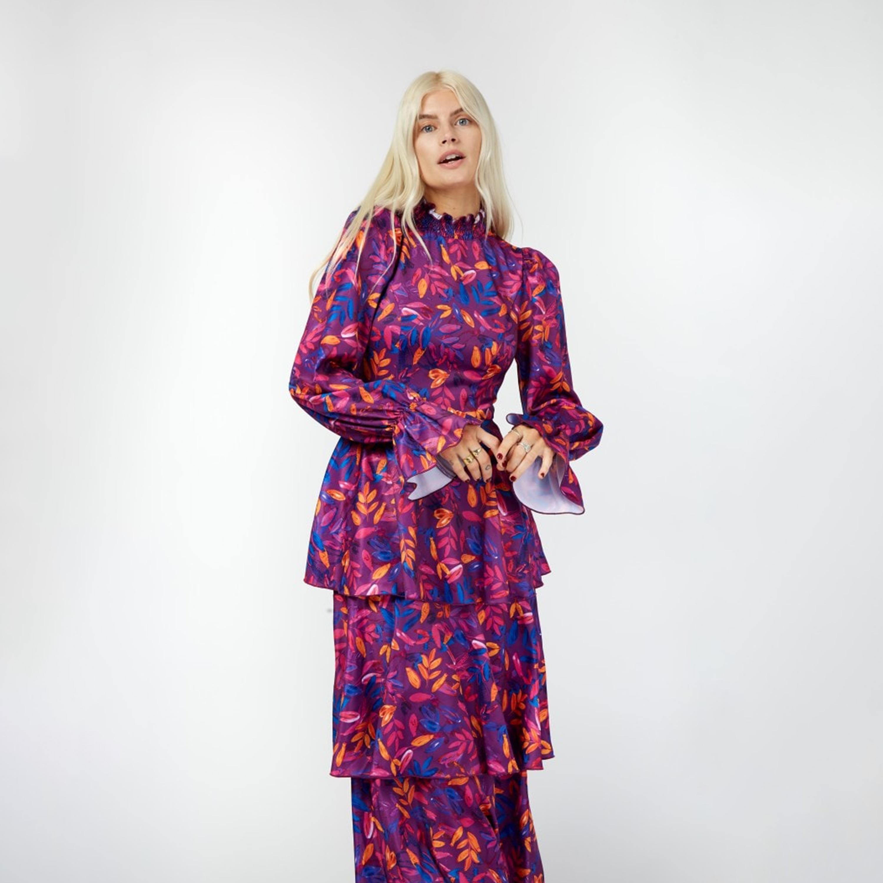 ليتل مسترس- فستان ماكسي طبقات تصميم منقوش أكمام طويلة-women-clothing-dresses-image-1