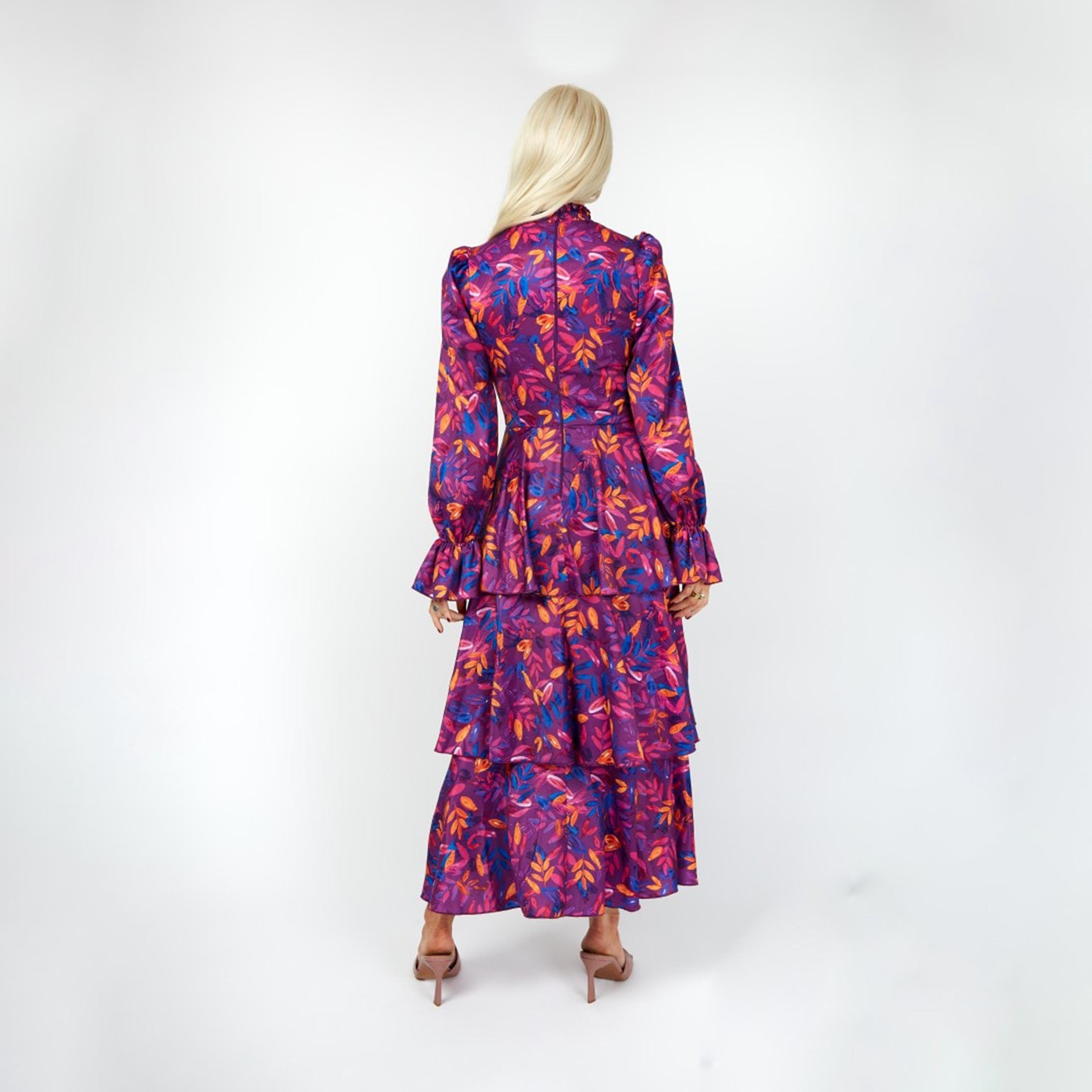 ليتل مسترس- فستان ماكسي طبقات تصميم منقوش أكمام طويلة-women-clothing-dresses-image-3